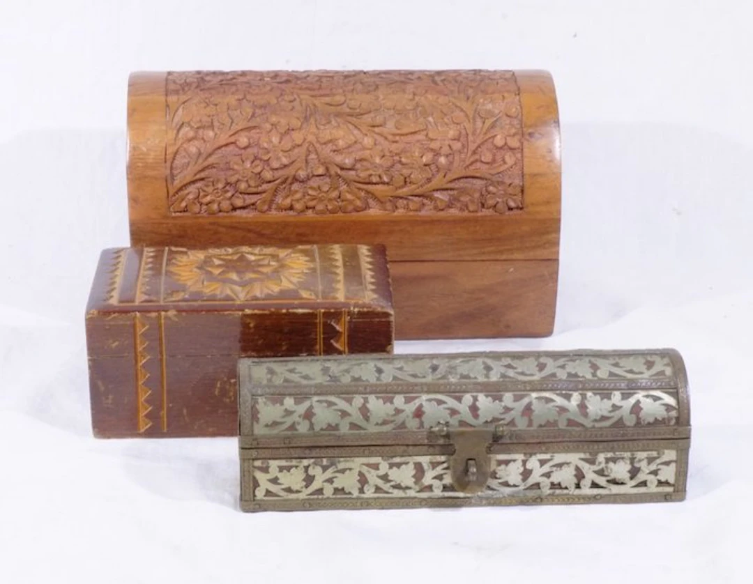 Jewellery box (3) - Wood, Metal - Set of 3 gift boxes