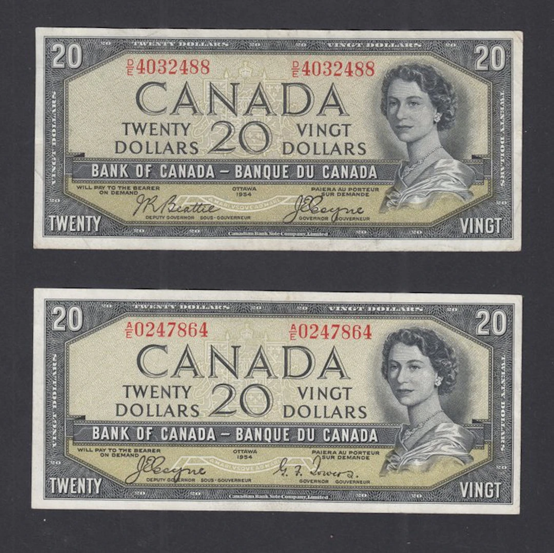 Canada. - 2 x 20 Dollars 1954 – Both Scarce "Devil's...