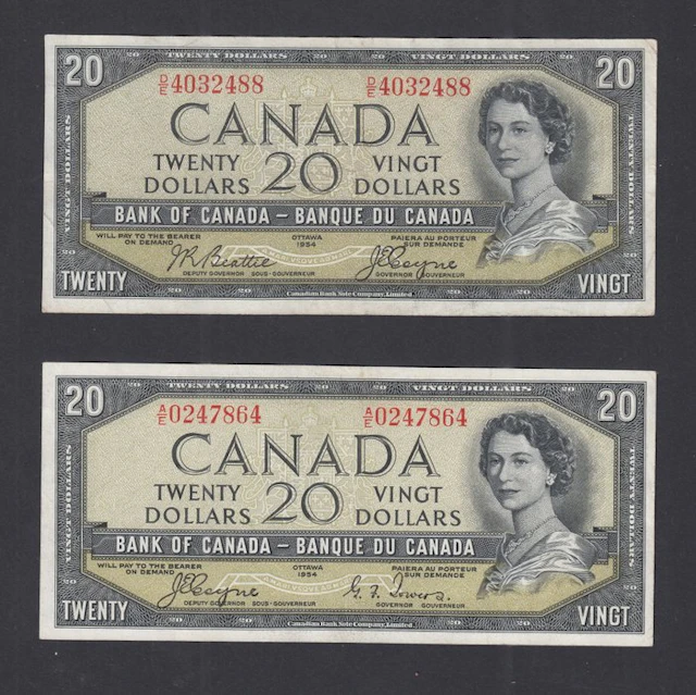 Canada. - 2 x 20 Dollars 1954 – Both Scarce "Devil's...