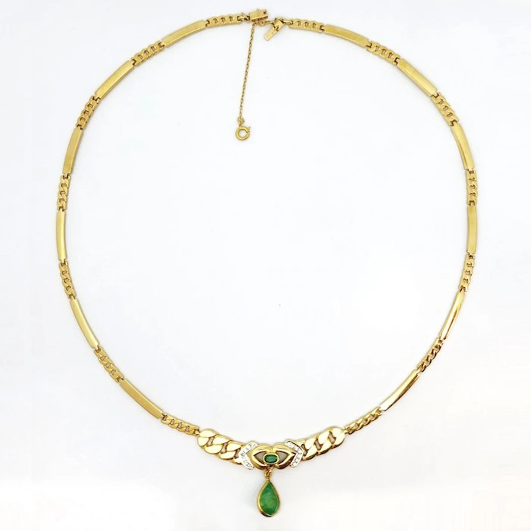 Necklace with pendant - 18 kt. Yellow gold Emerald - Sapphire