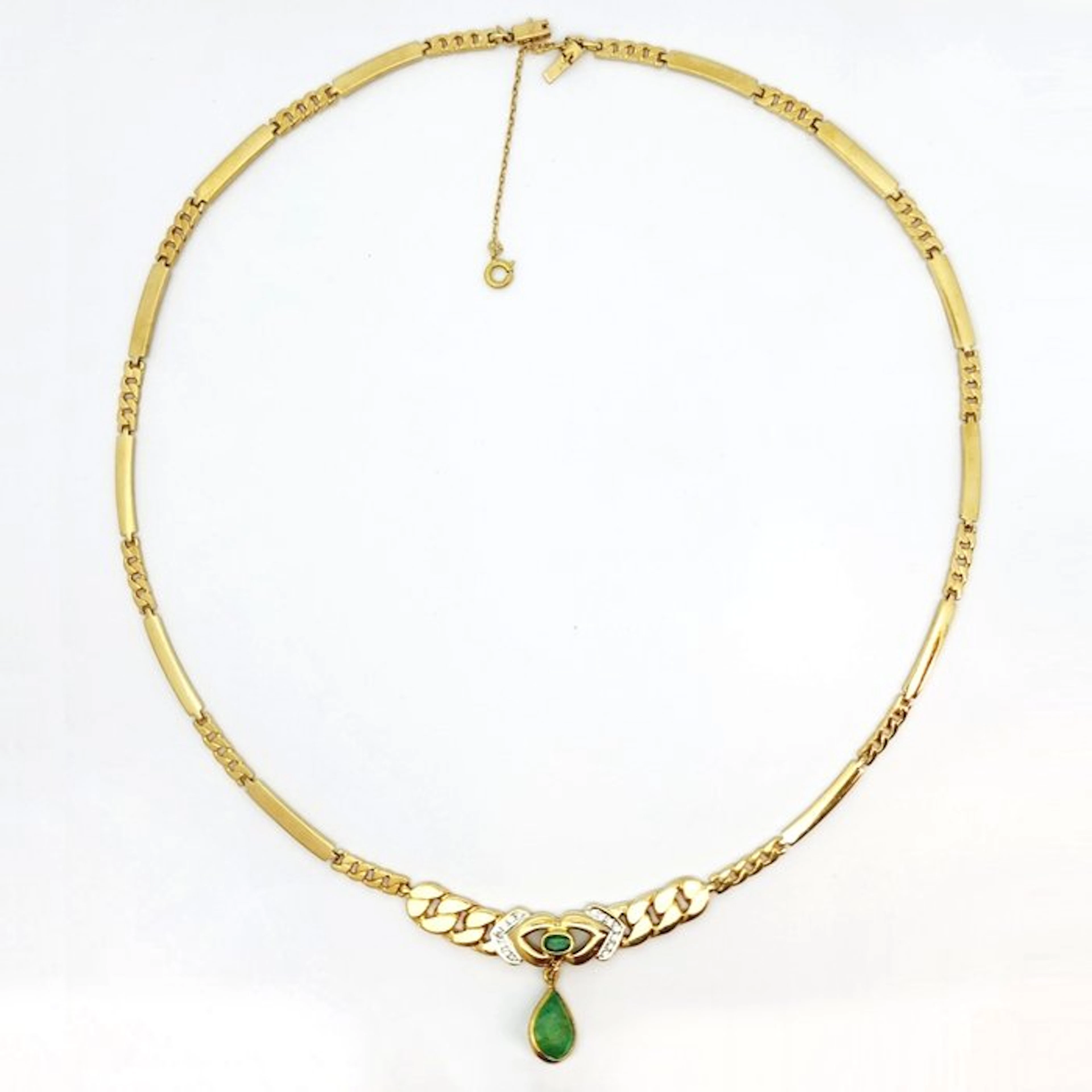 Necklace with pendant - 18 kt. Yellow gold Emerald - Sapphire