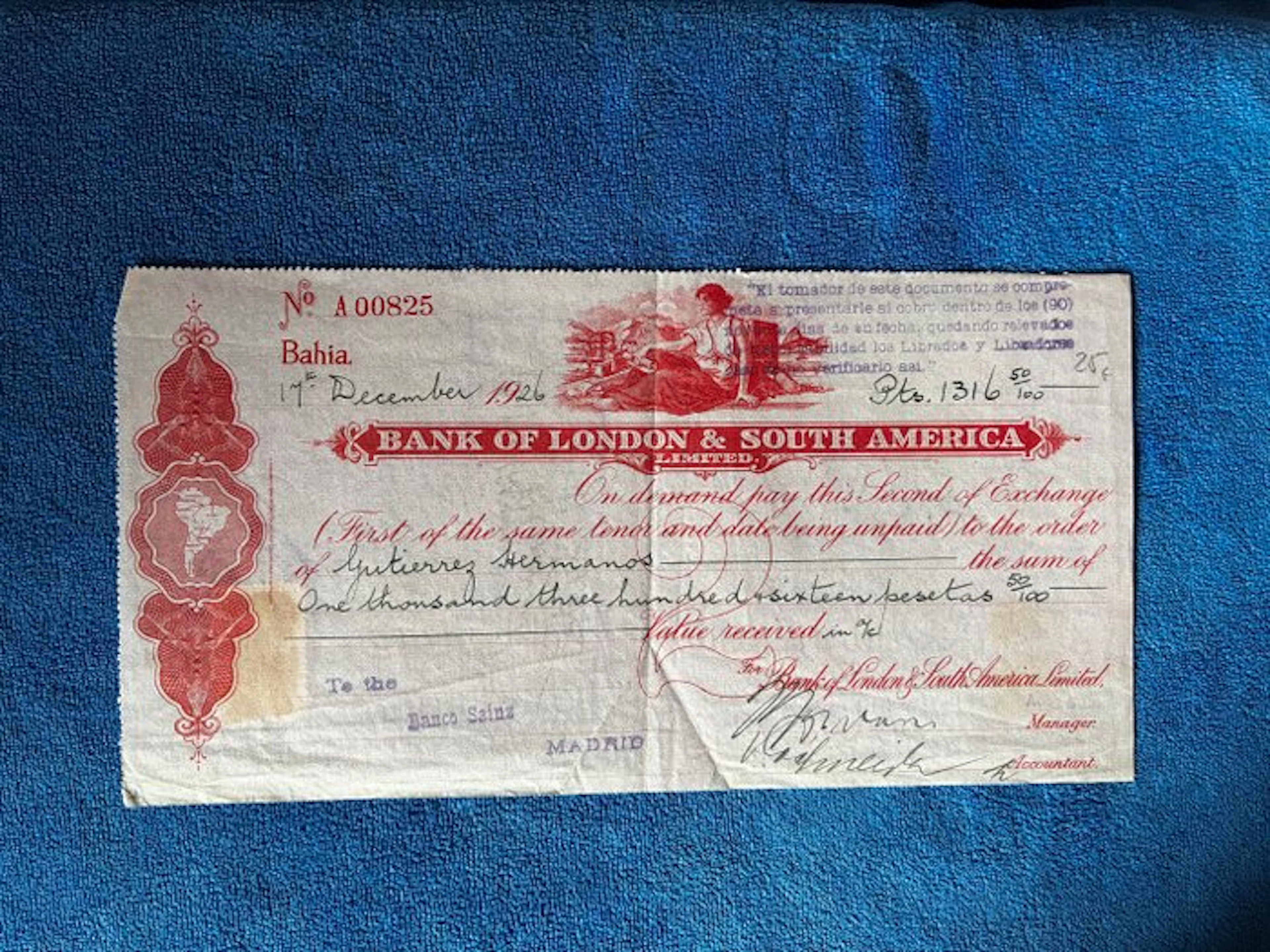 Brazil. 1 x 1316.50 pesetas 1926