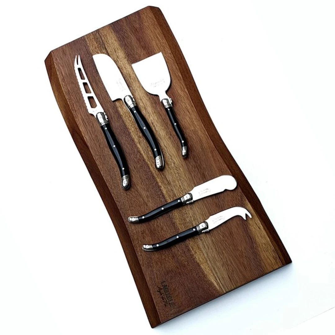 Laguiole - 5x Cheese knives - Wood Serving Board - Acacia...