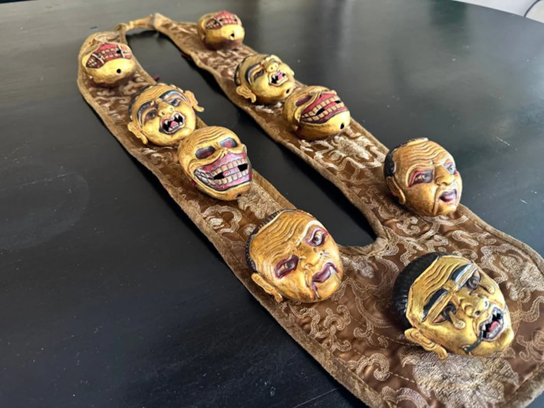 Buddhist Tantric Gilt- Copper Skulls and Demon Heads Mala...