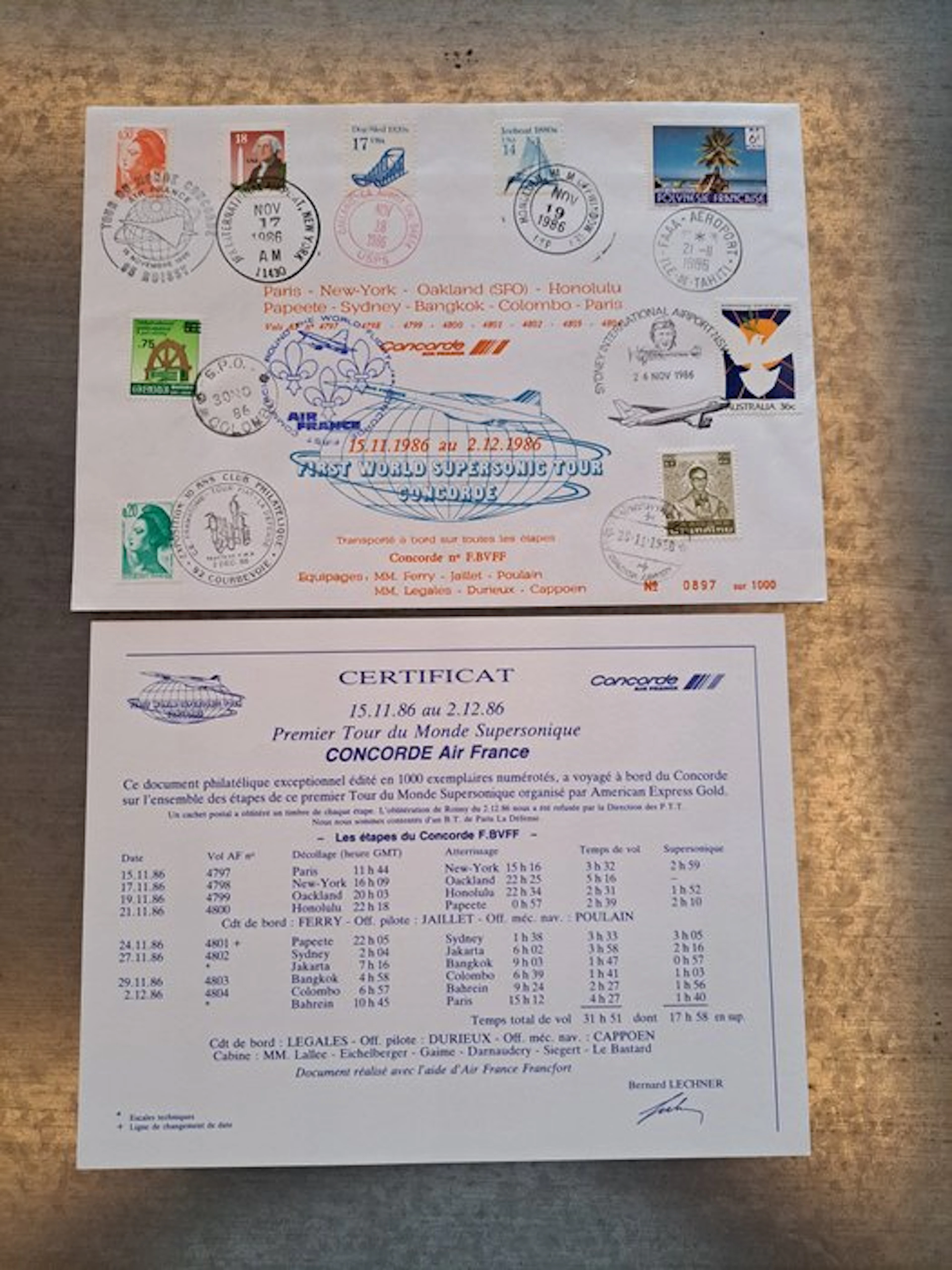 Document - 1er vol supersonique autour du monde du CONCORDE - 1986