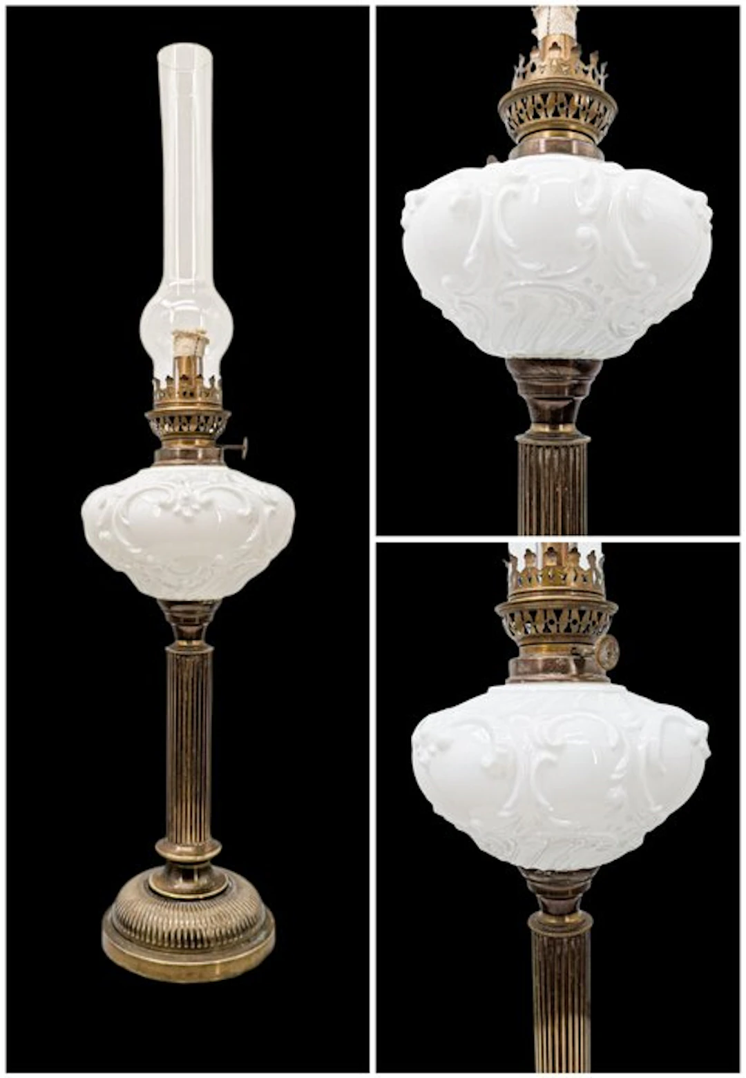 Grande Lampe à huile magnifique réservoir en Opaline - Oil lamp - Opaline