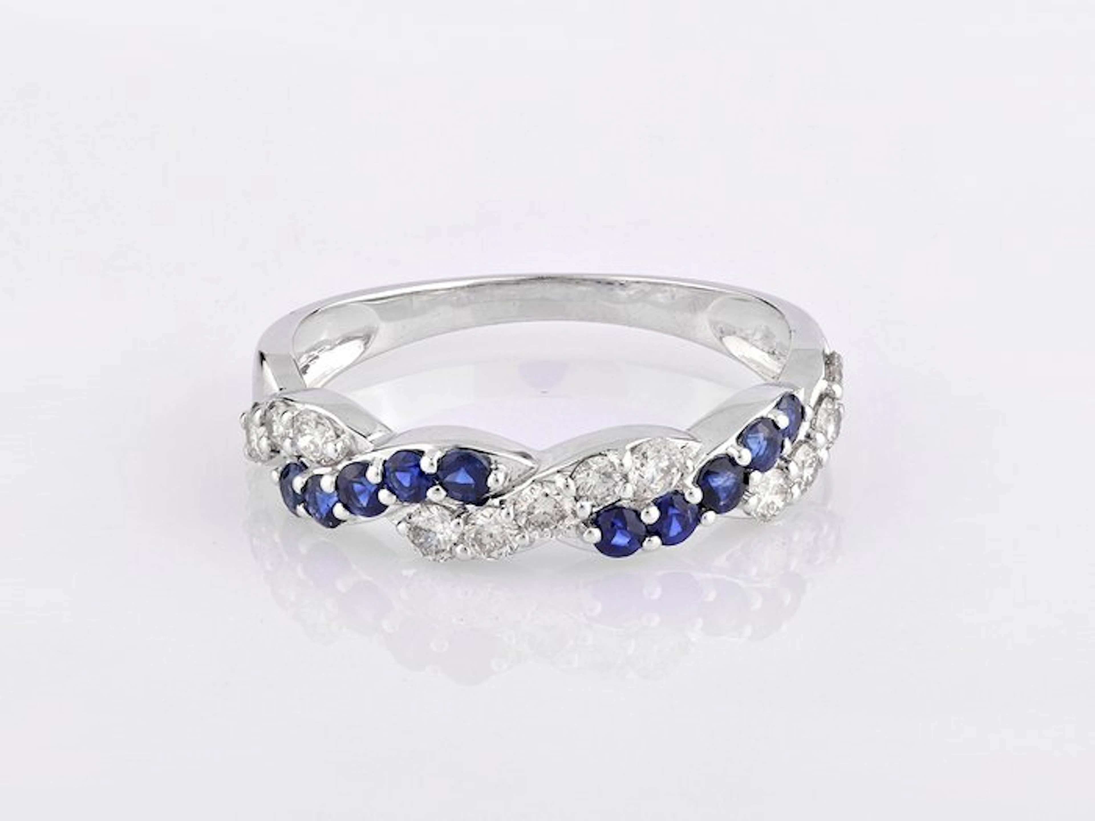 Ring - 14 kt. White gold - 0.87ct. tw. Sapphire - Diamond