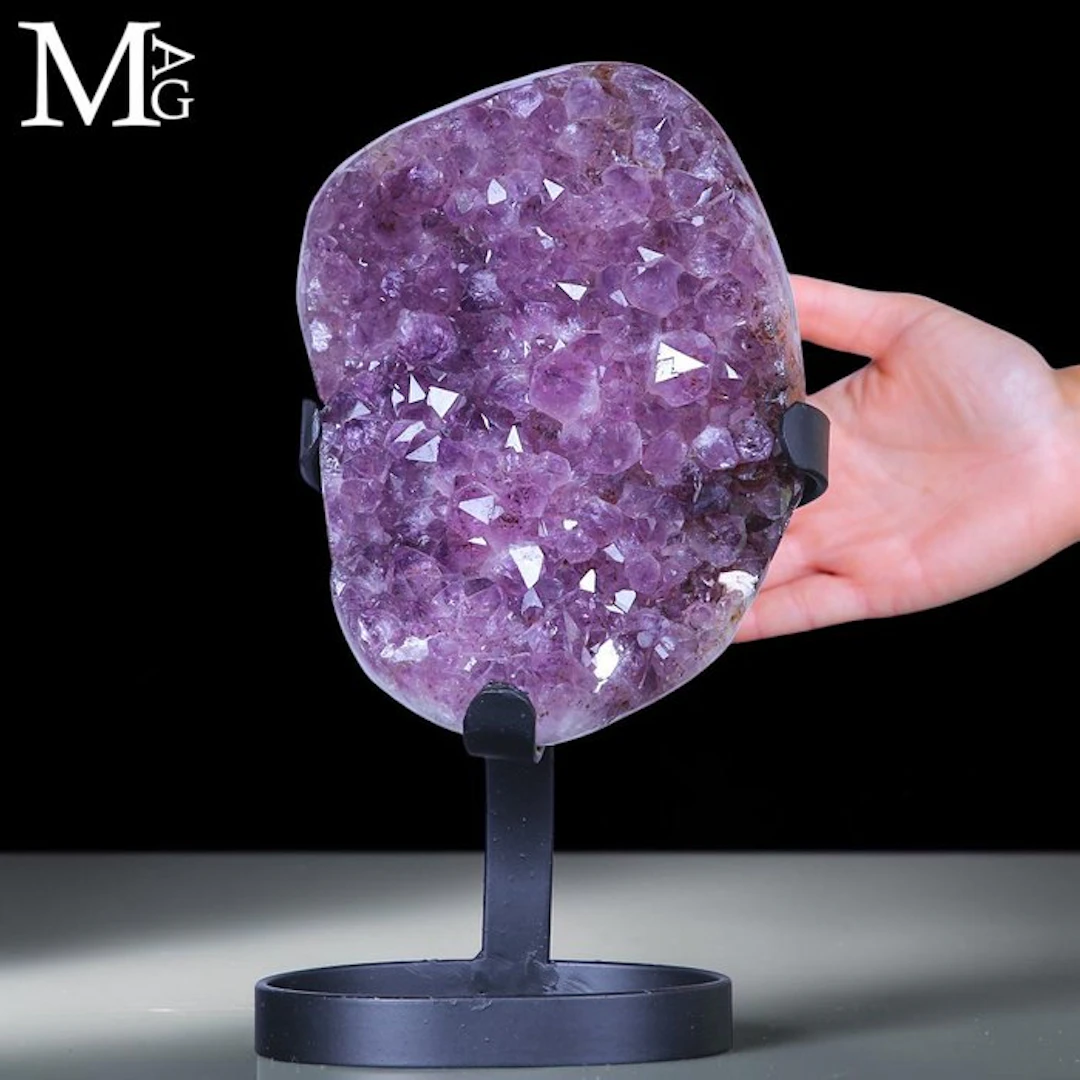 Vivid Purple Amethyst Druse on Stand - Amethyst Geode...