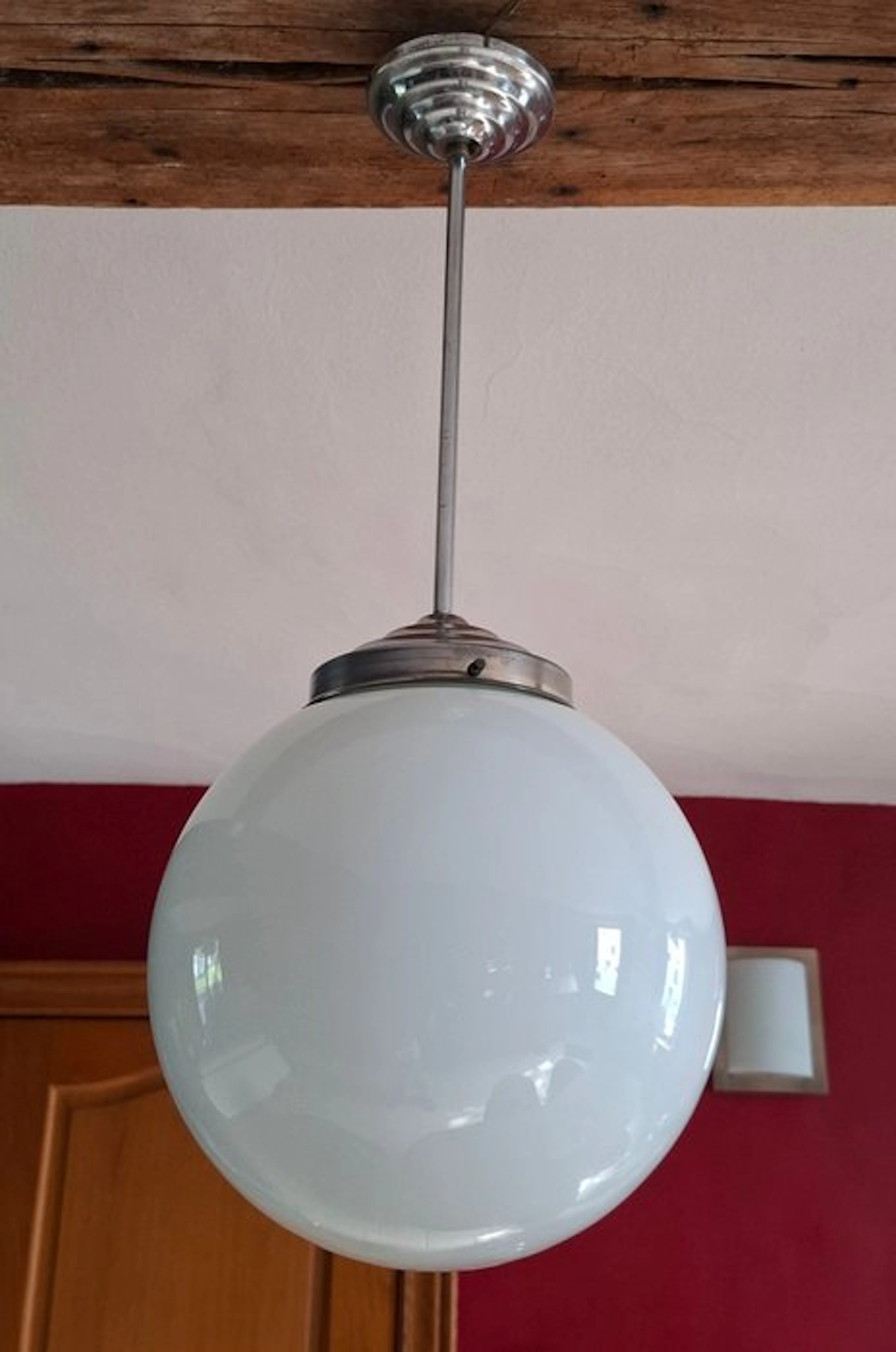 Hanging lamp - Glass, Chrome plated, opaline - Art Deco