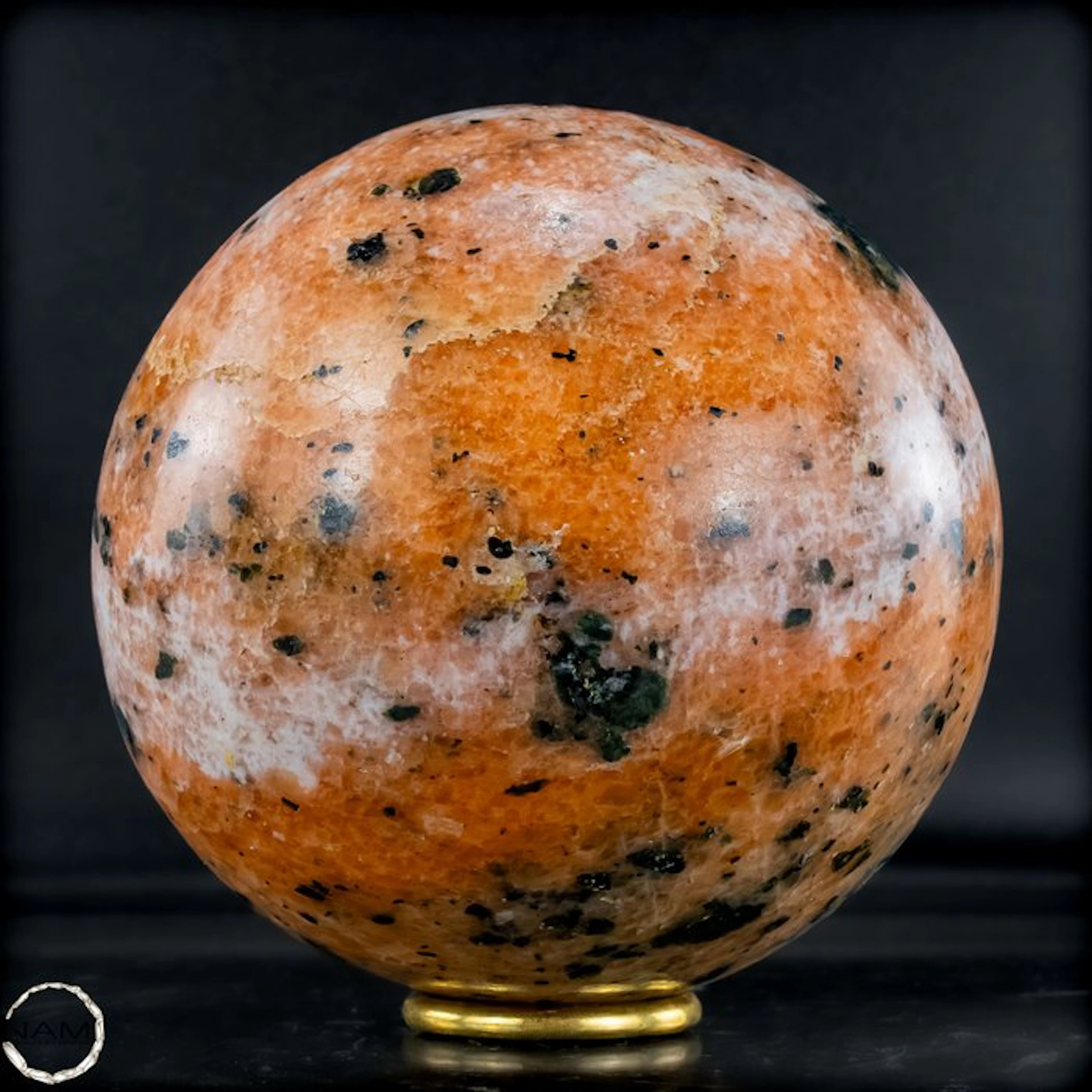 Natural First Quality Orange Calcite and Tourmaline Sphere- 3043.67 g