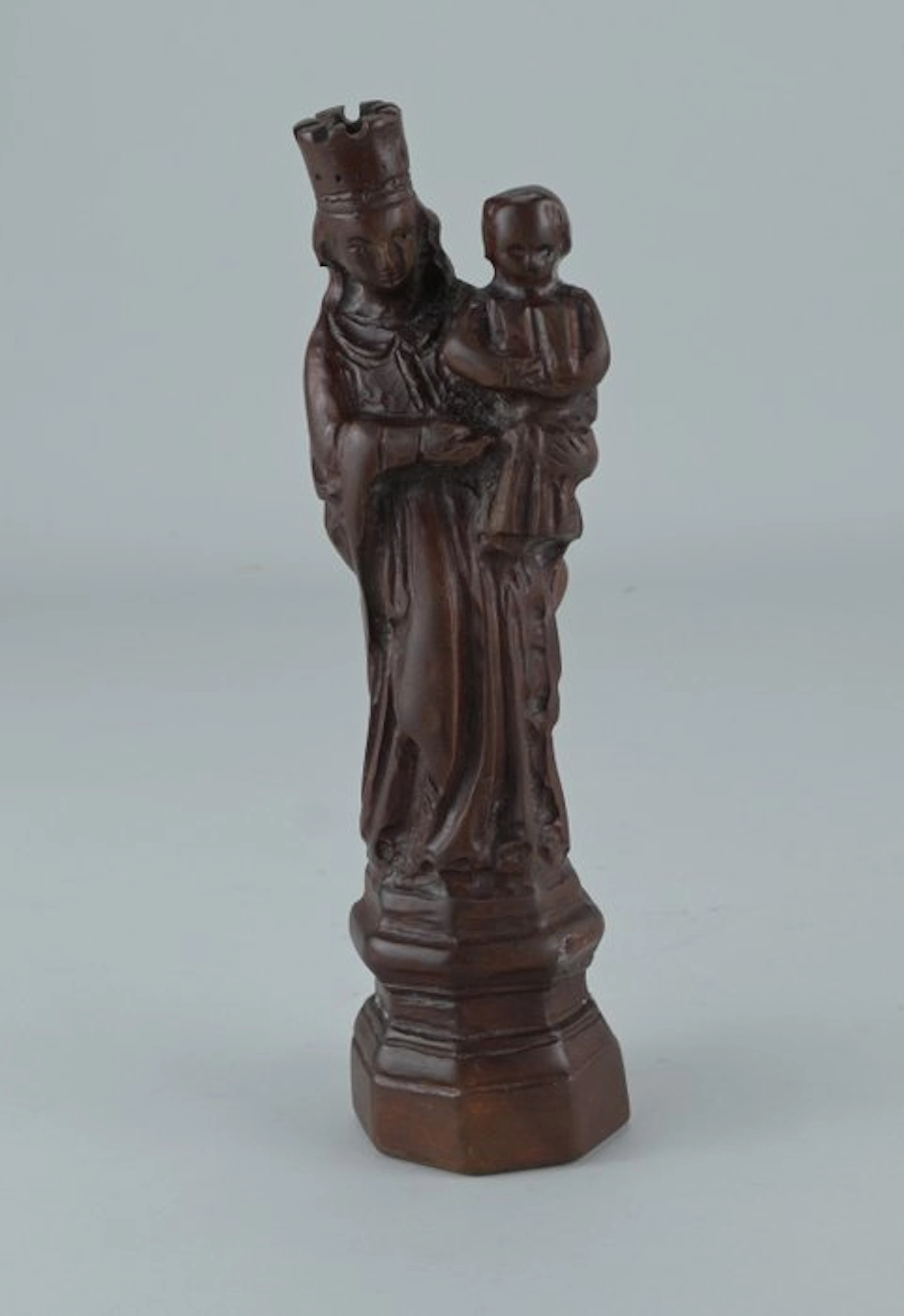 Statue, Antieke 19e eeuwse Madonna met kind - 19 cm - Wood