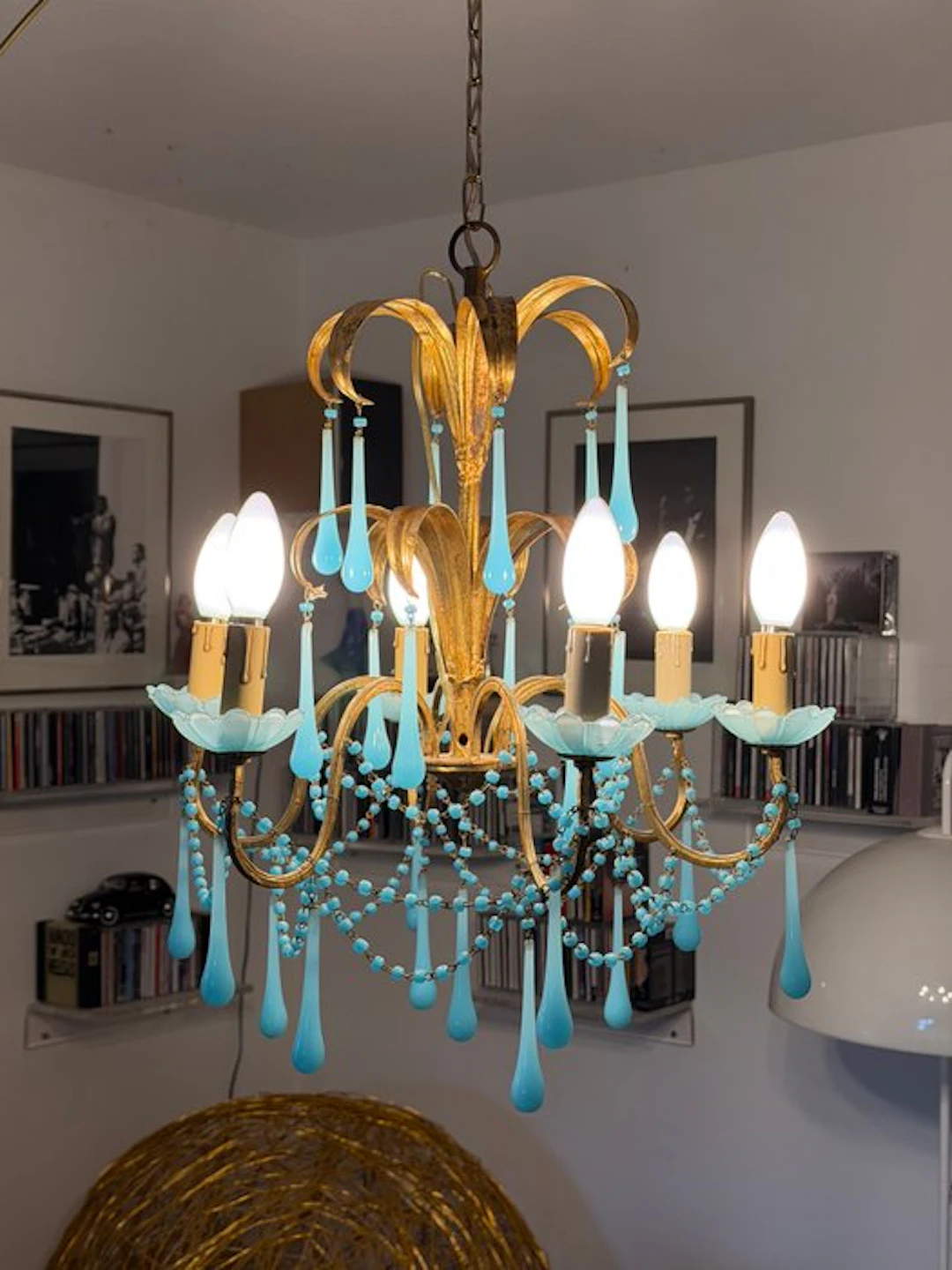 Murano - Chandelier - Crystal, Gold-leafed metal - Antique gilded chandelier