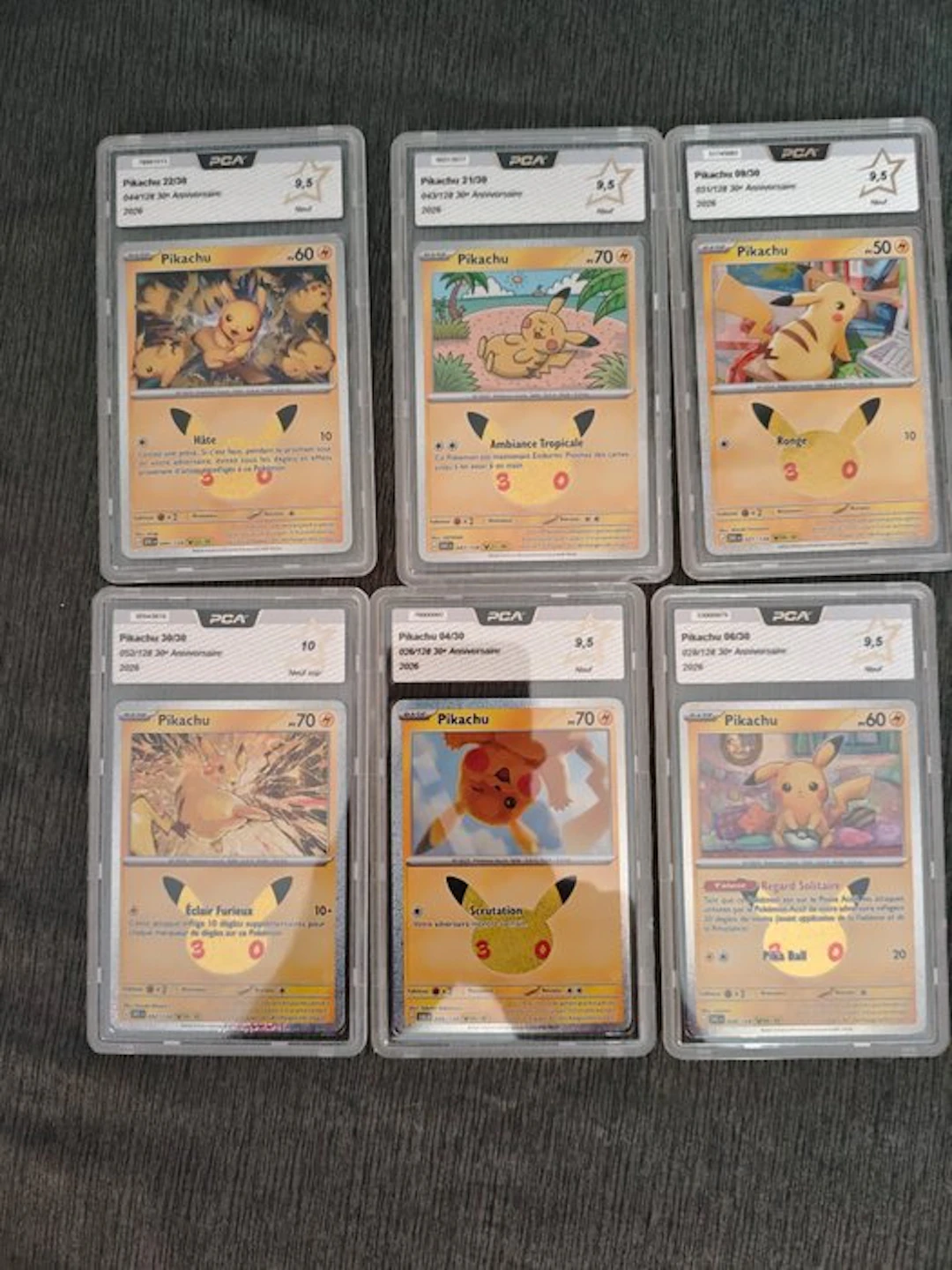 Pokémon - 6 Graded card - Pikachu Foil, Limited edition - PCA 9.5