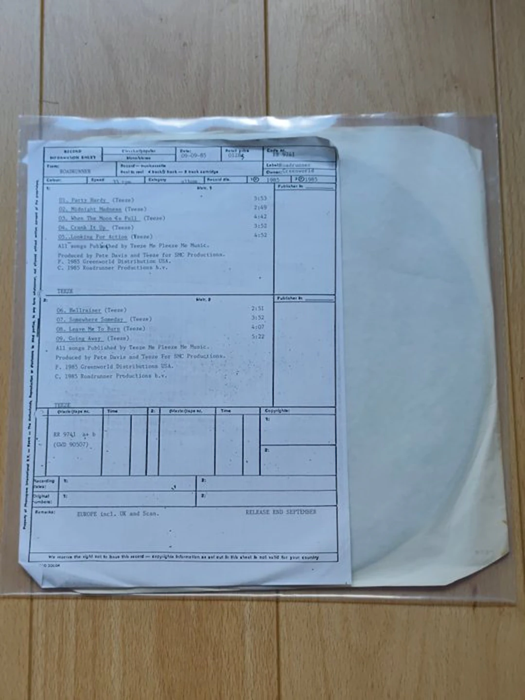 Teeze - Teeze - LP - Test pressing - 1985