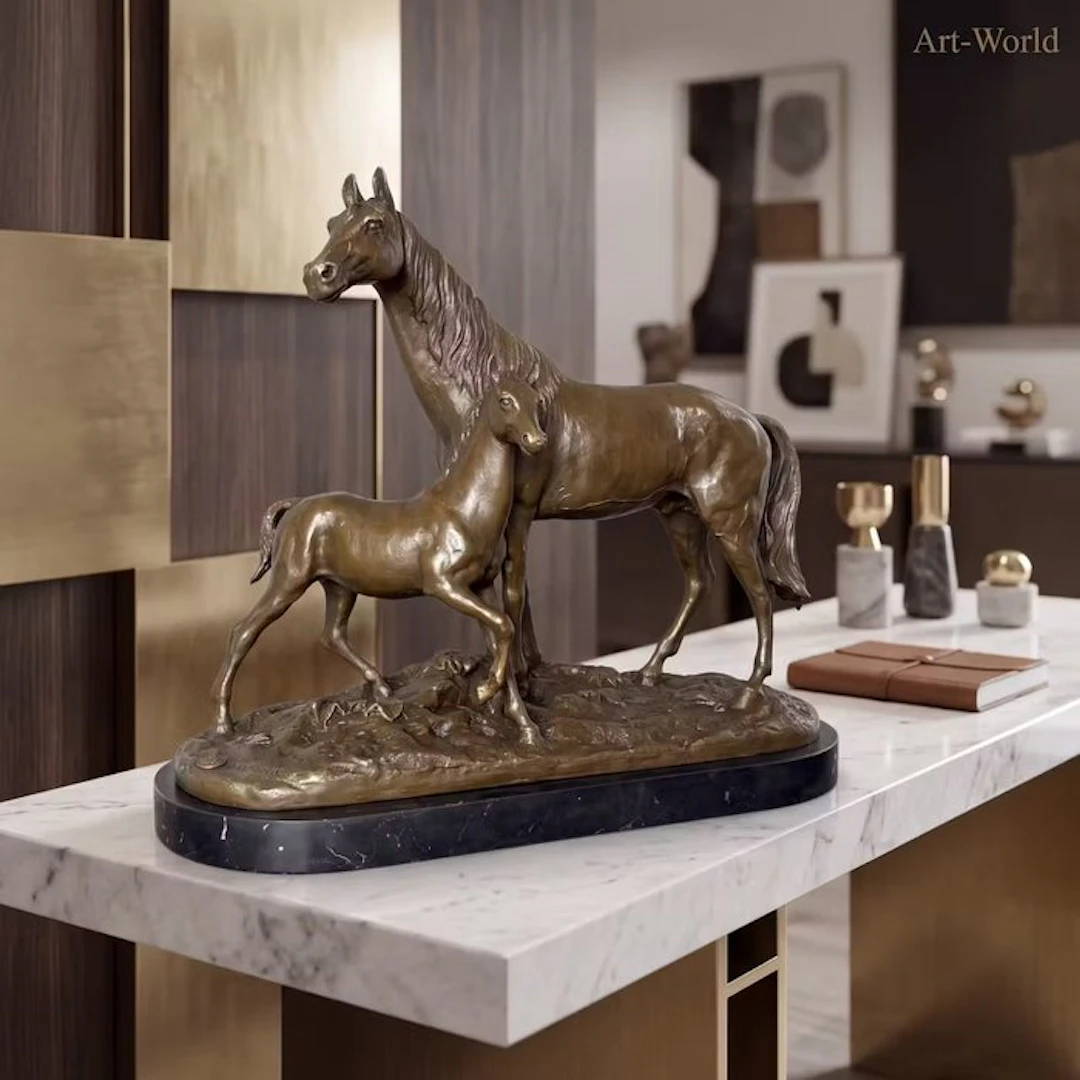 Statue, Exclusief sculptuur van een paard met veulen 41...