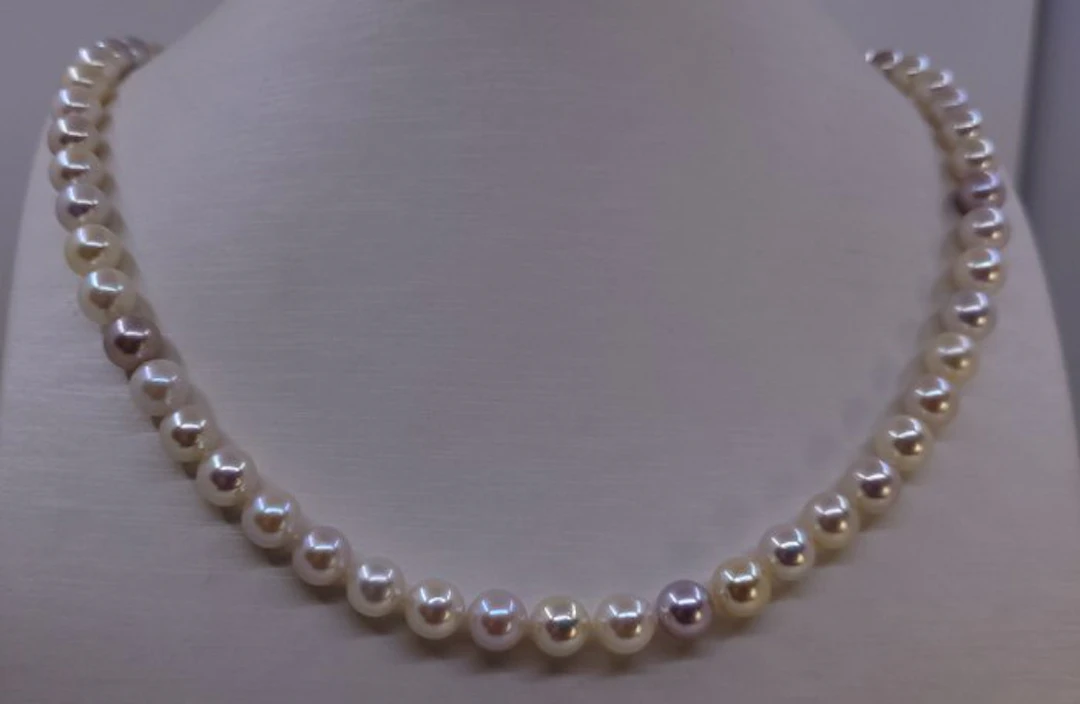Necklace 7x7.5mm Multi Golden and Silver Akoya Pearls