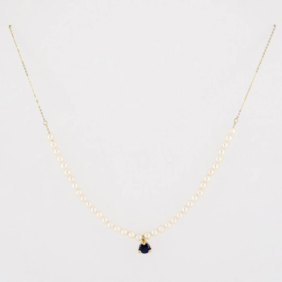 Pendant - 18 kt. Yellow gold Sapphire - Pearl
