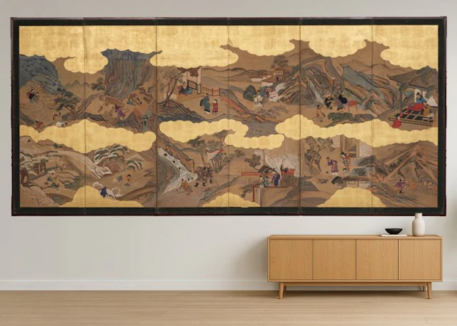 Byôbu 屏風 (folding screen) - Lacquered wood