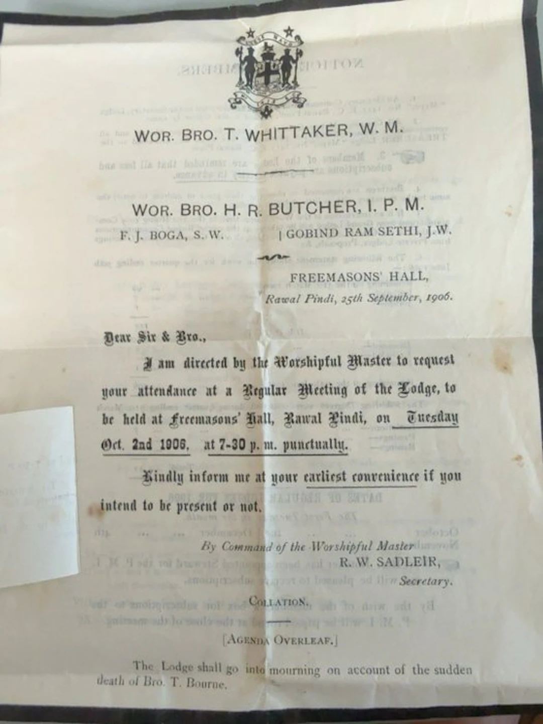 Document - British India Freemasonry – Mayo Lodge No