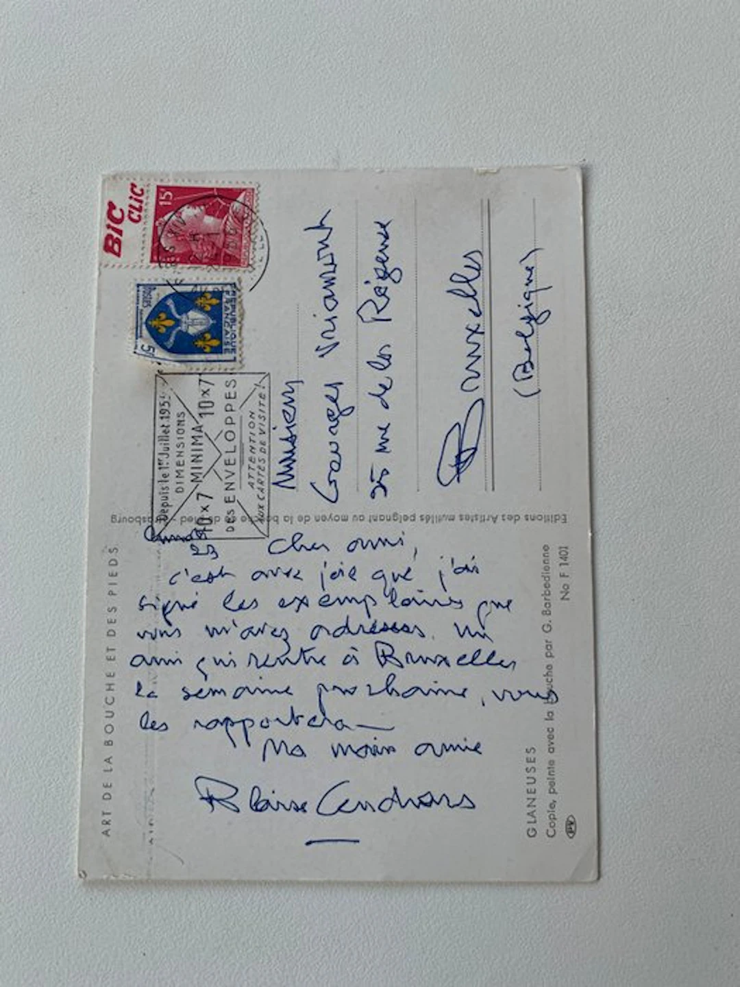 Blaise Cendrars - Carte postale autographe signée à...