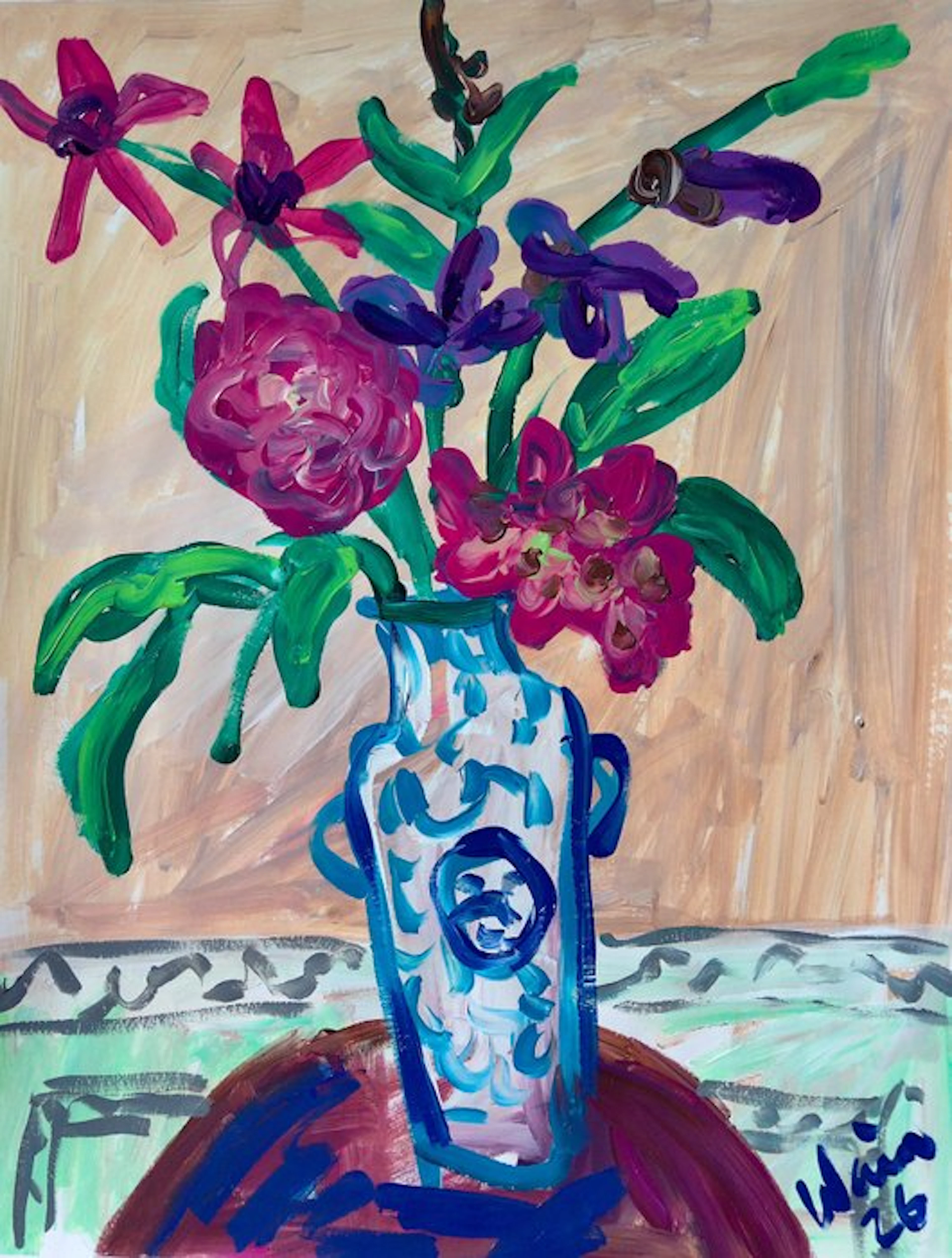 Kirsty Wain (XX) - Flower bouquet in a Chinese Vase - No Reserve