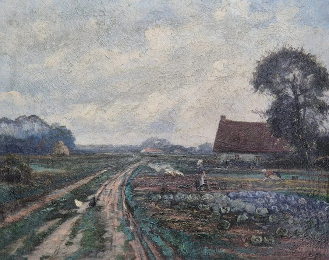 German school (XX) - Ländlicher Feldweg mit Bauernhof