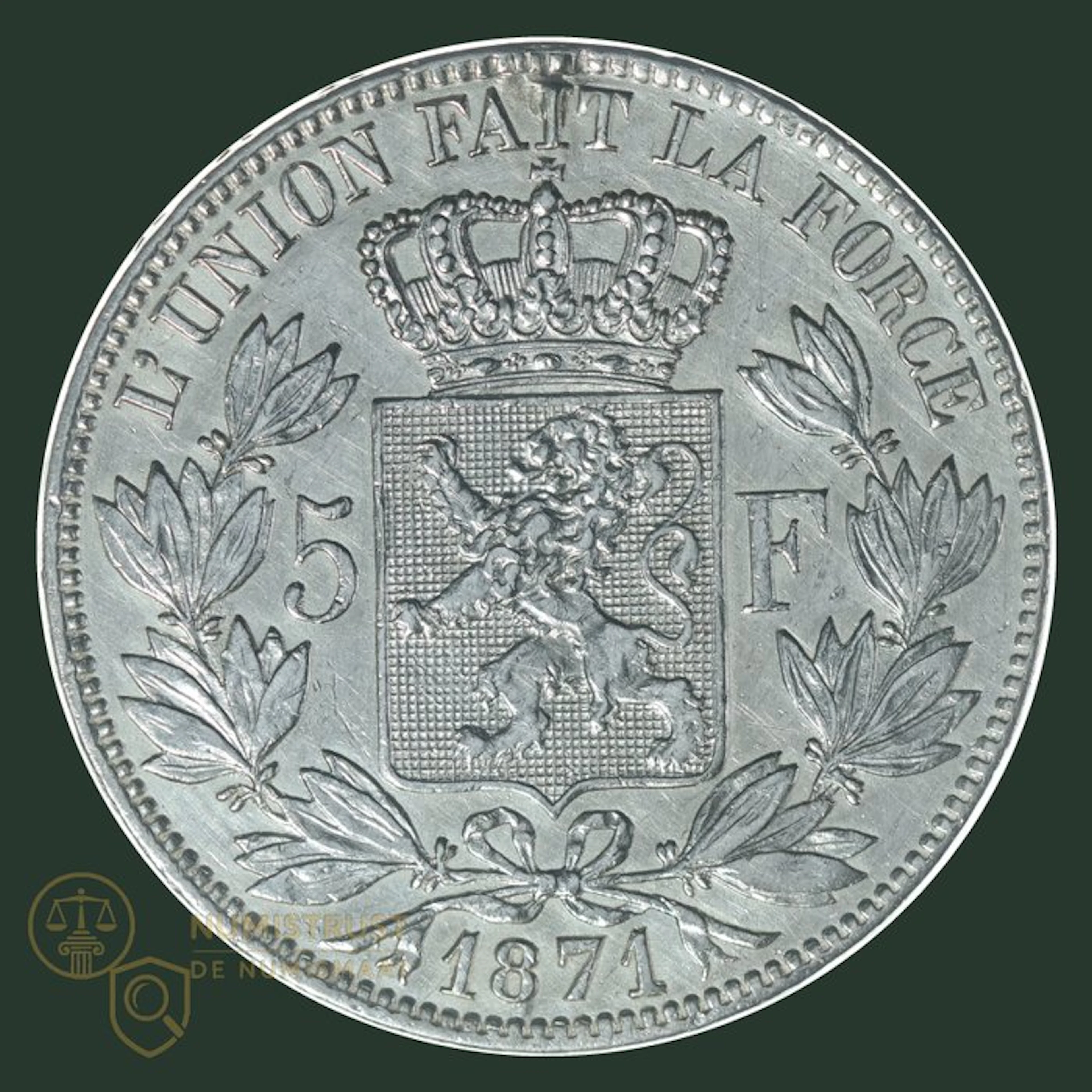 Belgium. Leopold II. 5 Francs 1871 (pos. A) (No reserve price)