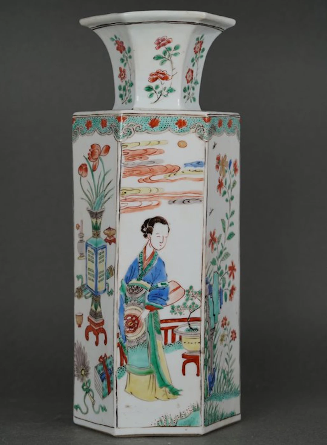 Vase - Porcelain - China - Kangxi (1662-1722) - Large Hexagonal Vase