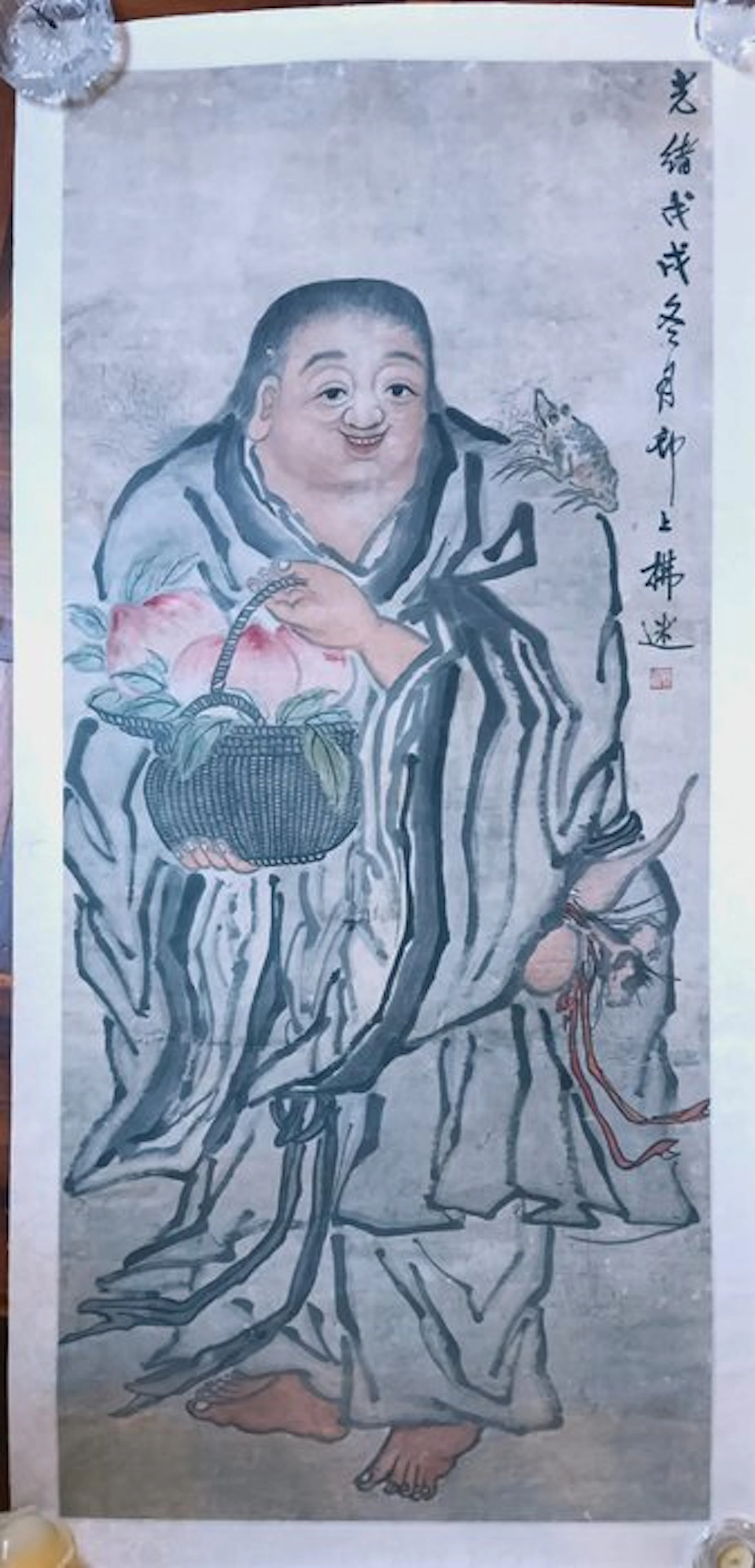 Quadro Cinese maestro Lihuai su carta epoca XIX alto 180 x 90 cm -