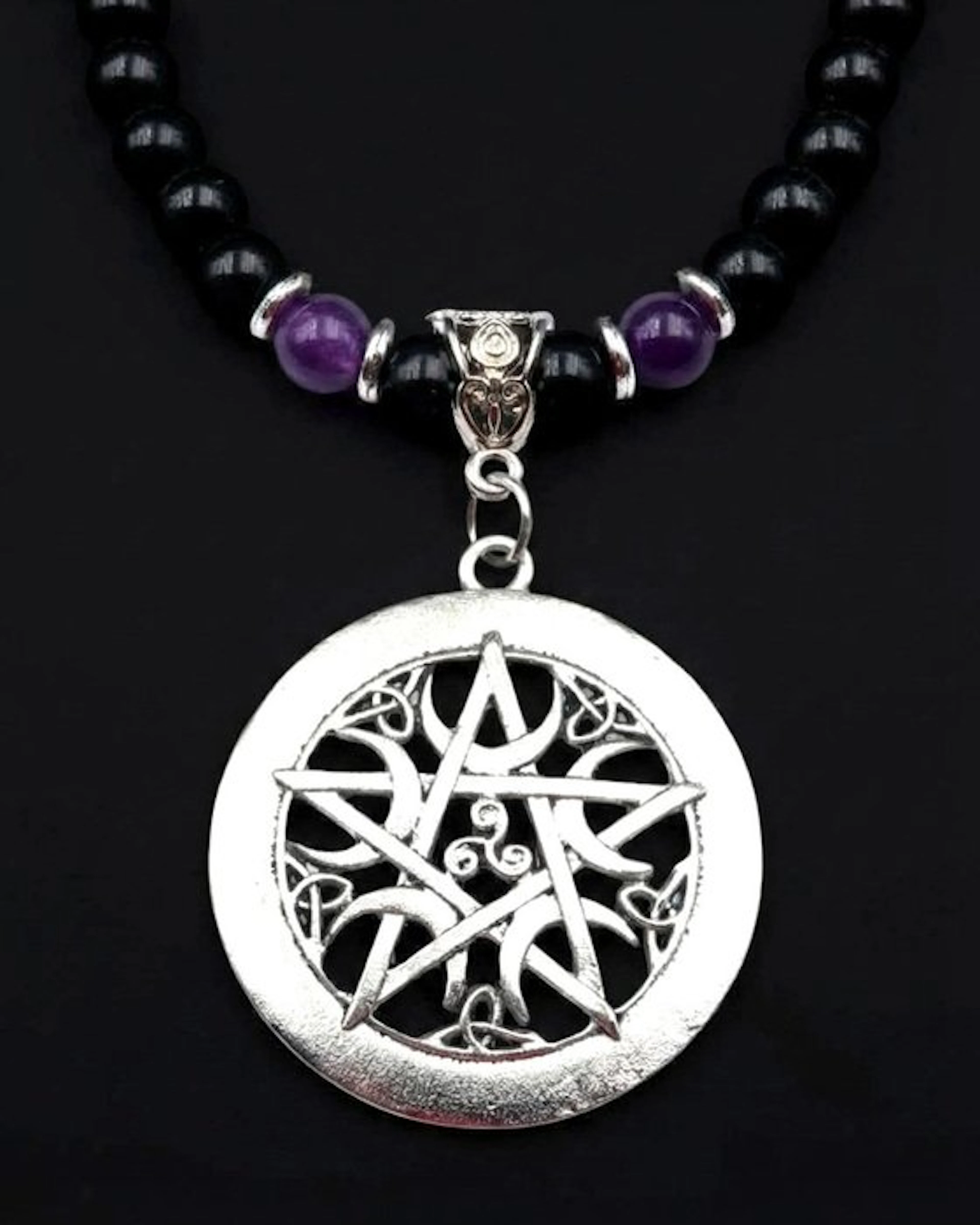 Moon Pentacle Necklace – Obsidian & Amethyst – Esoteric...