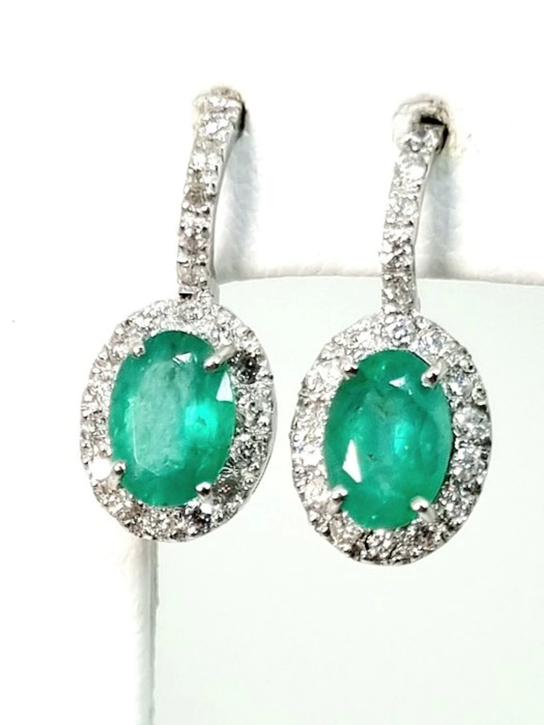 Earrings - 18 kt. White gold Emerald - Diamond
