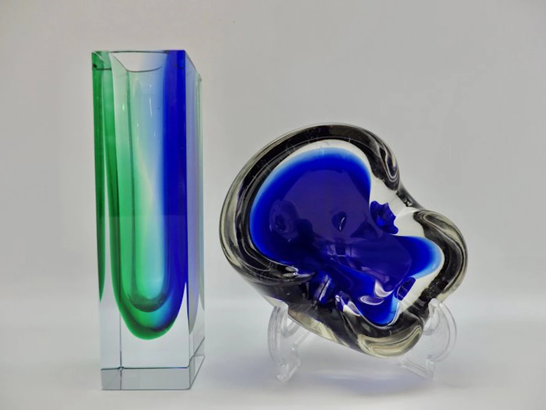Vase (2) - Sommerso block vase - Crystal / glass