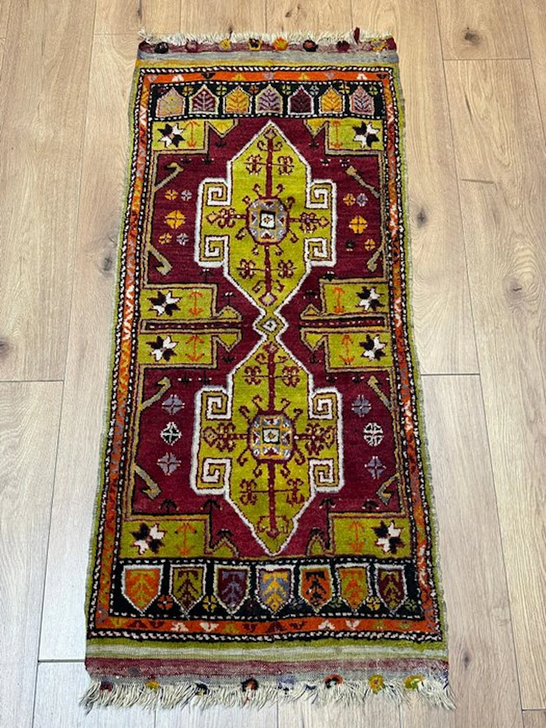 Hand-knotted Anatolian rug – traditional geometric...