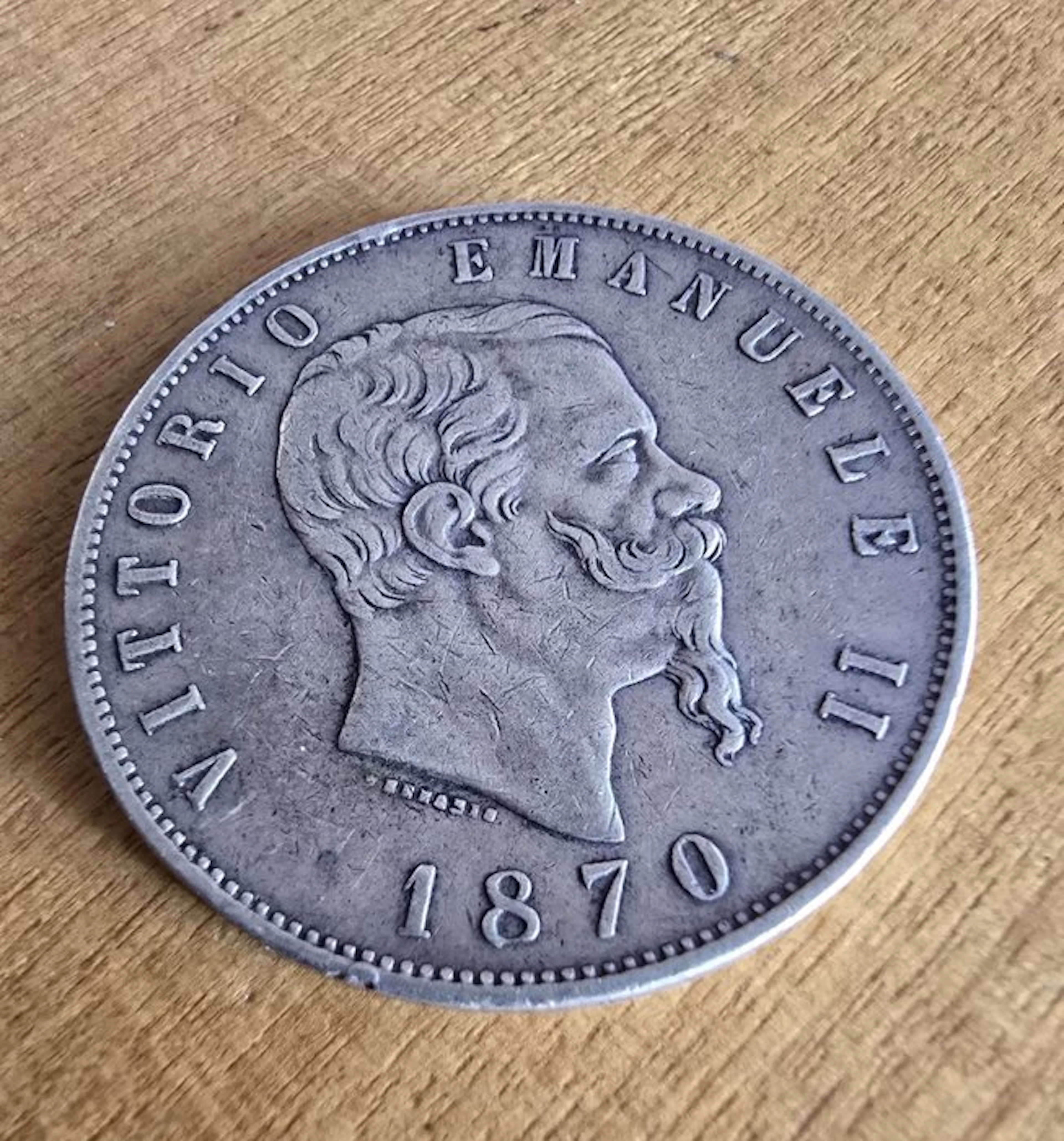 Italy. Vittorio Emanuele II. 5 Lire 1870 "M" (No reserve price)