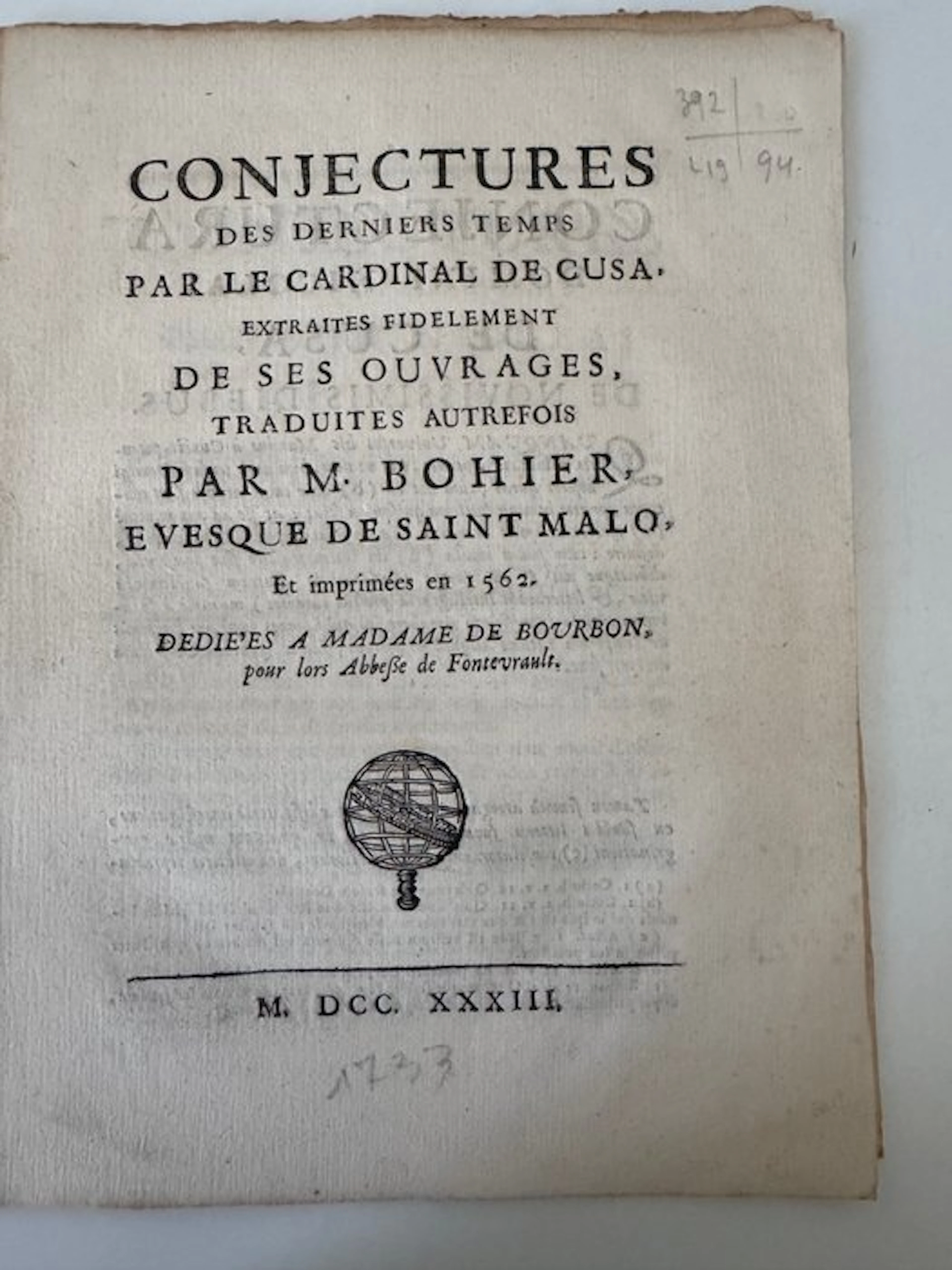Nicolas De Cues. - Conjectures des derniers temps par le cardinal