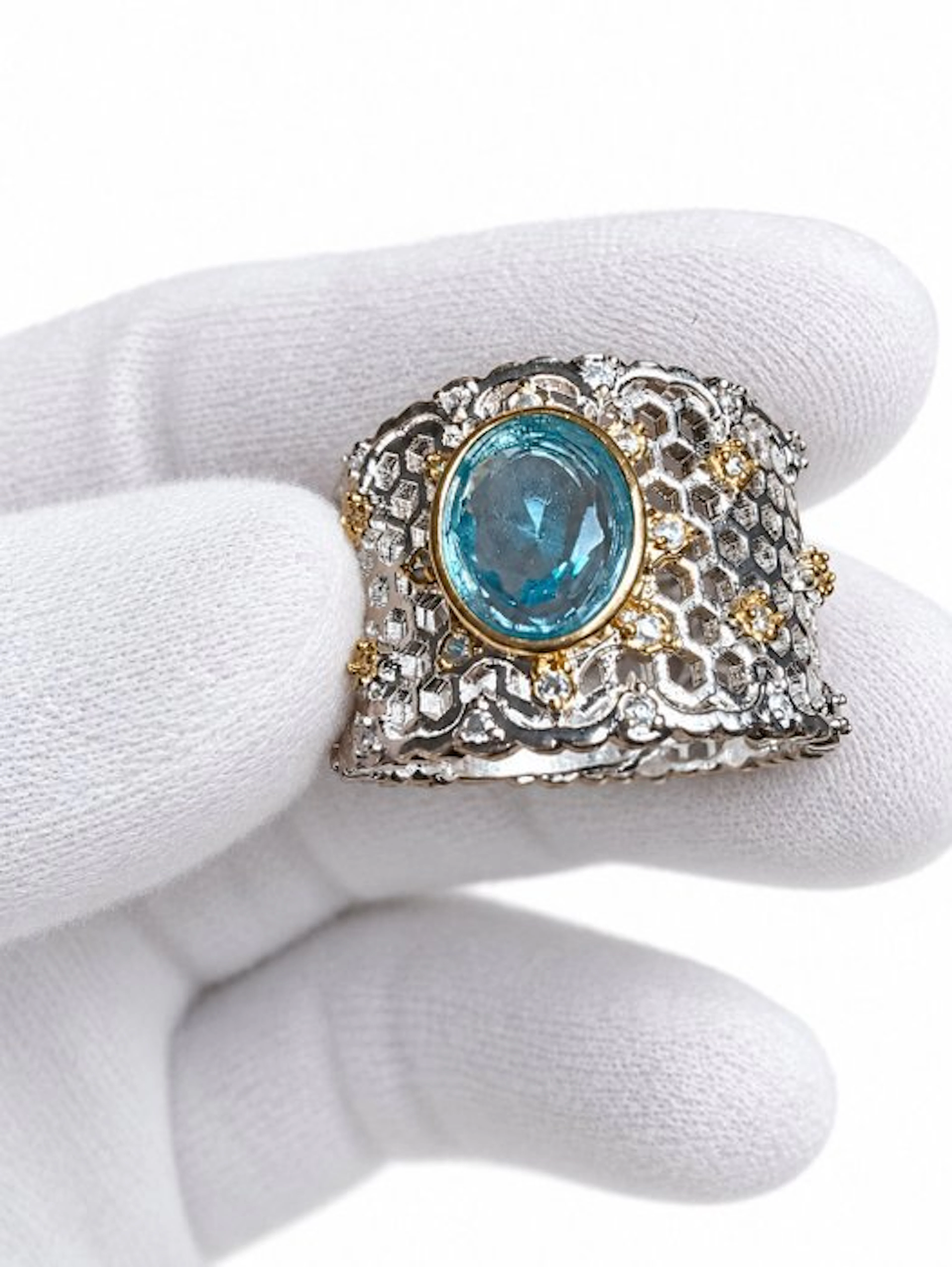 No reserve price - Ring Silver Aquamarine