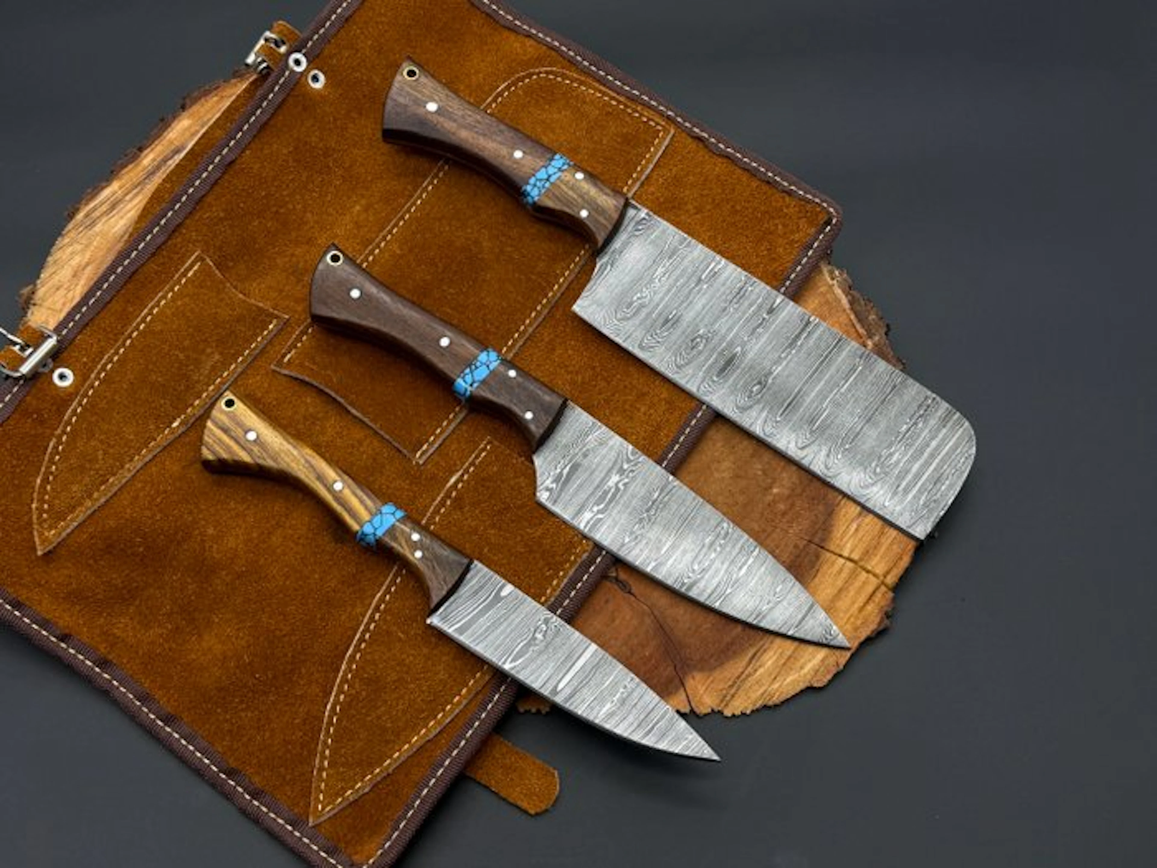 Japanese Style Kitchen Knife SET With Leather BAG...