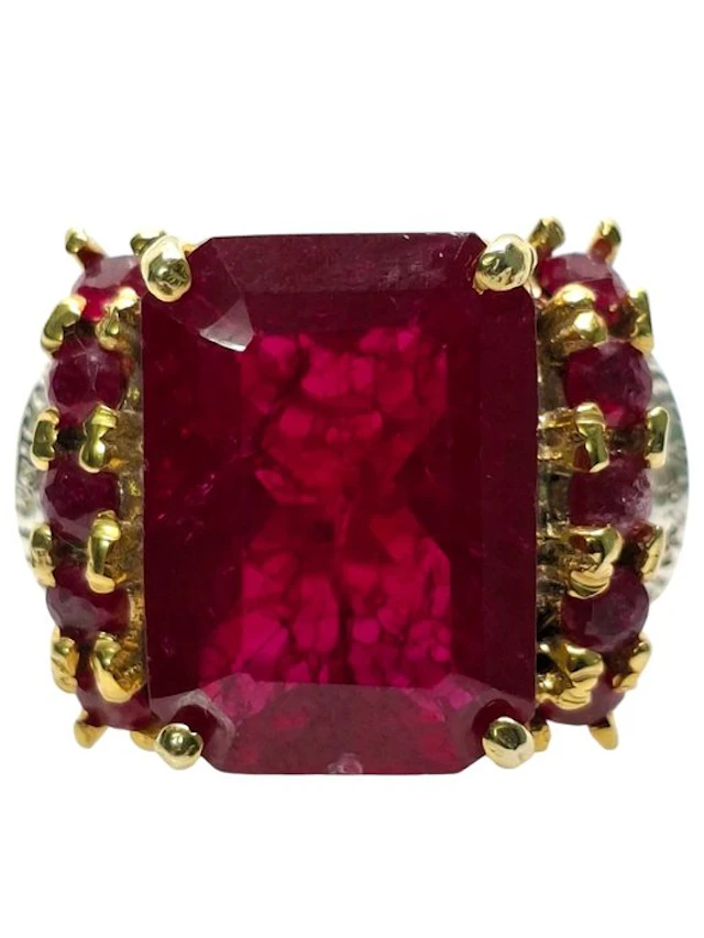 No reserve price - Ring - 9 kt. Silver, Yellow gold Ruby - Mixed gemstones