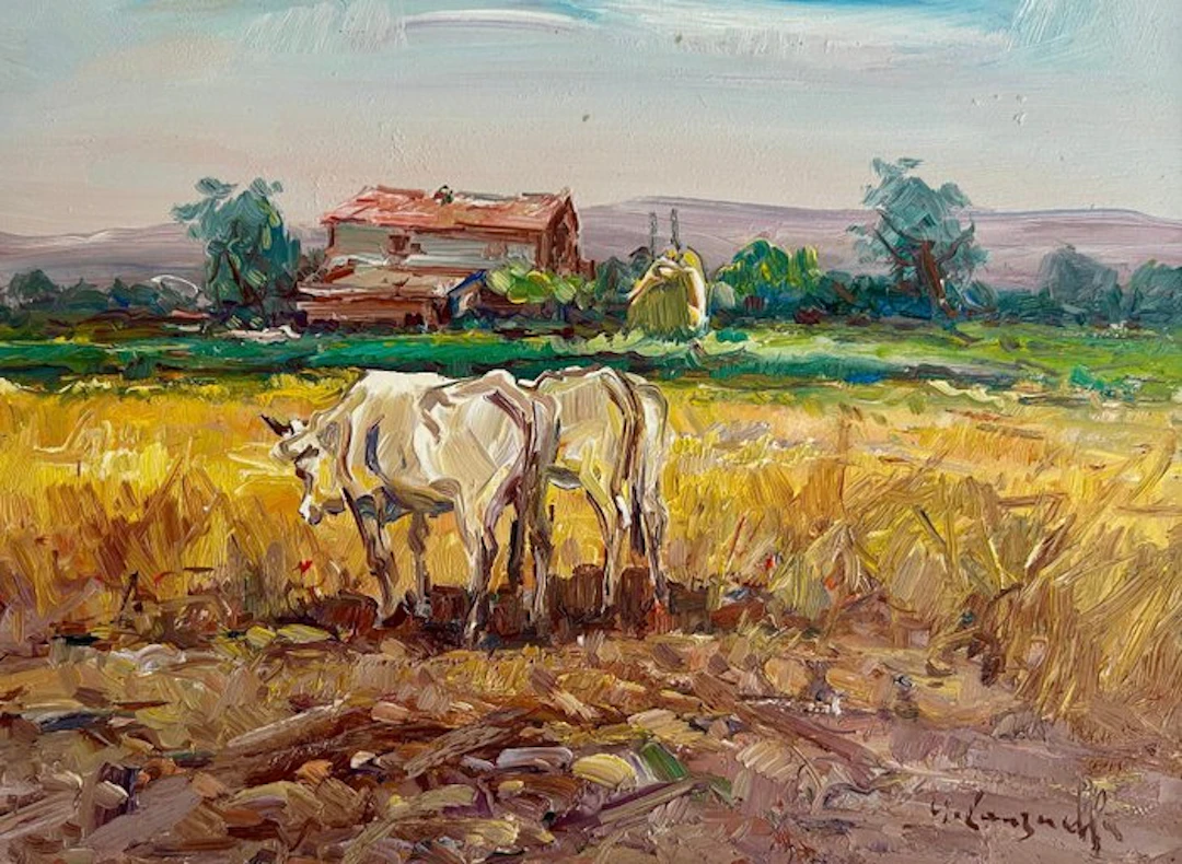 Nicola Canzanella (1929-2014) - Paesaggio rurale con buoi