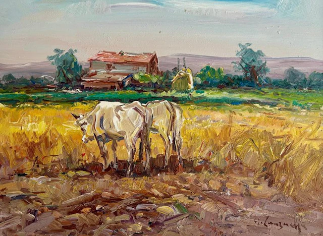 Nicola Canzanella (1929-2014) - Paesaggio rurale con buoi