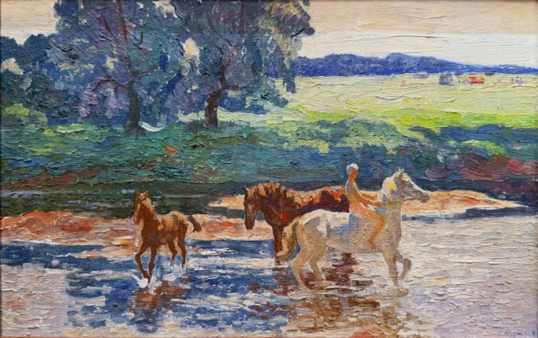 Veniamin Borison (1935 -2014) - Chevaux à la Baignade – Rivière au Soleil