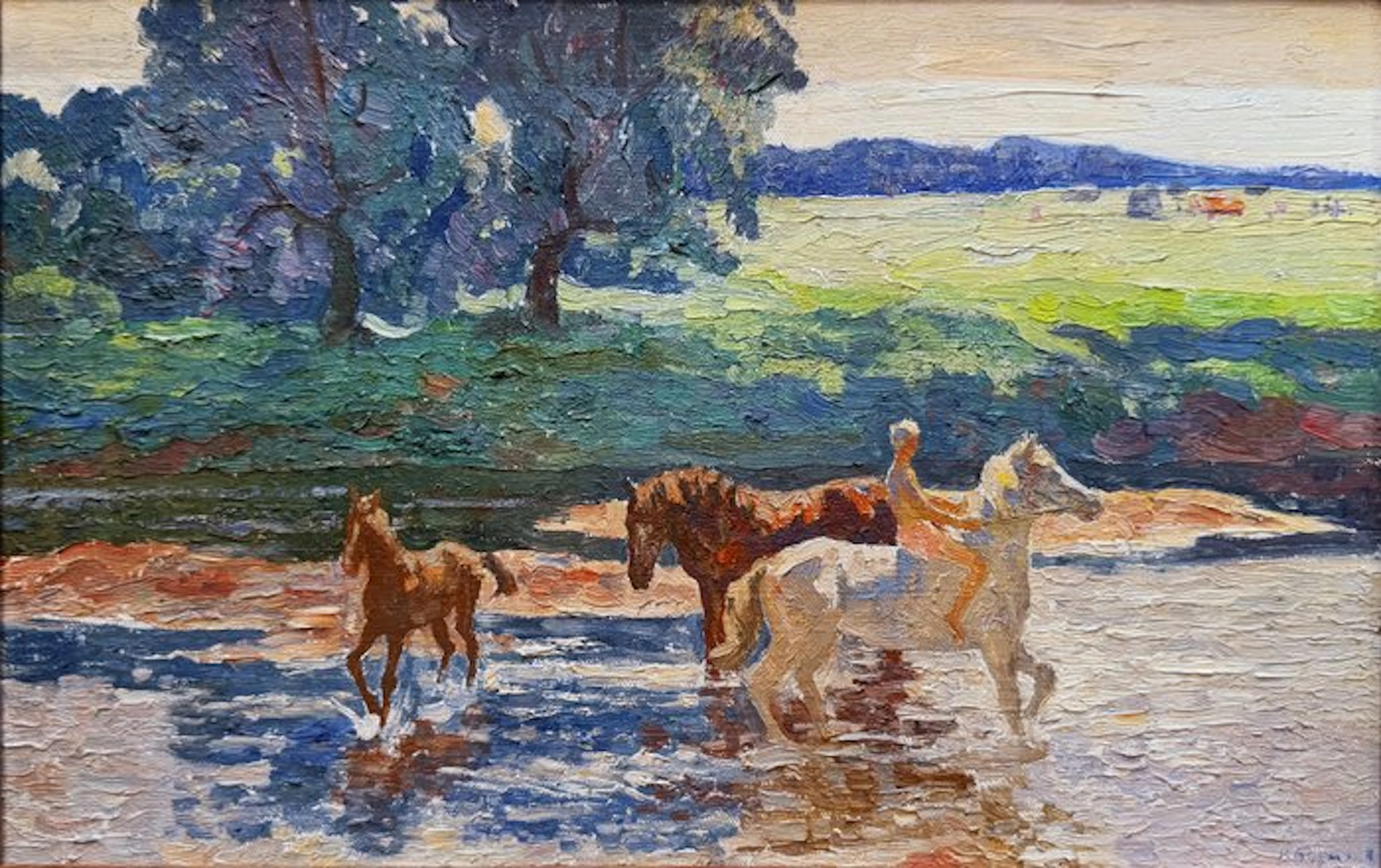 Veniamin Borison (1935 -2014) - Chevaux à la Baignade – Rivière au Soleil