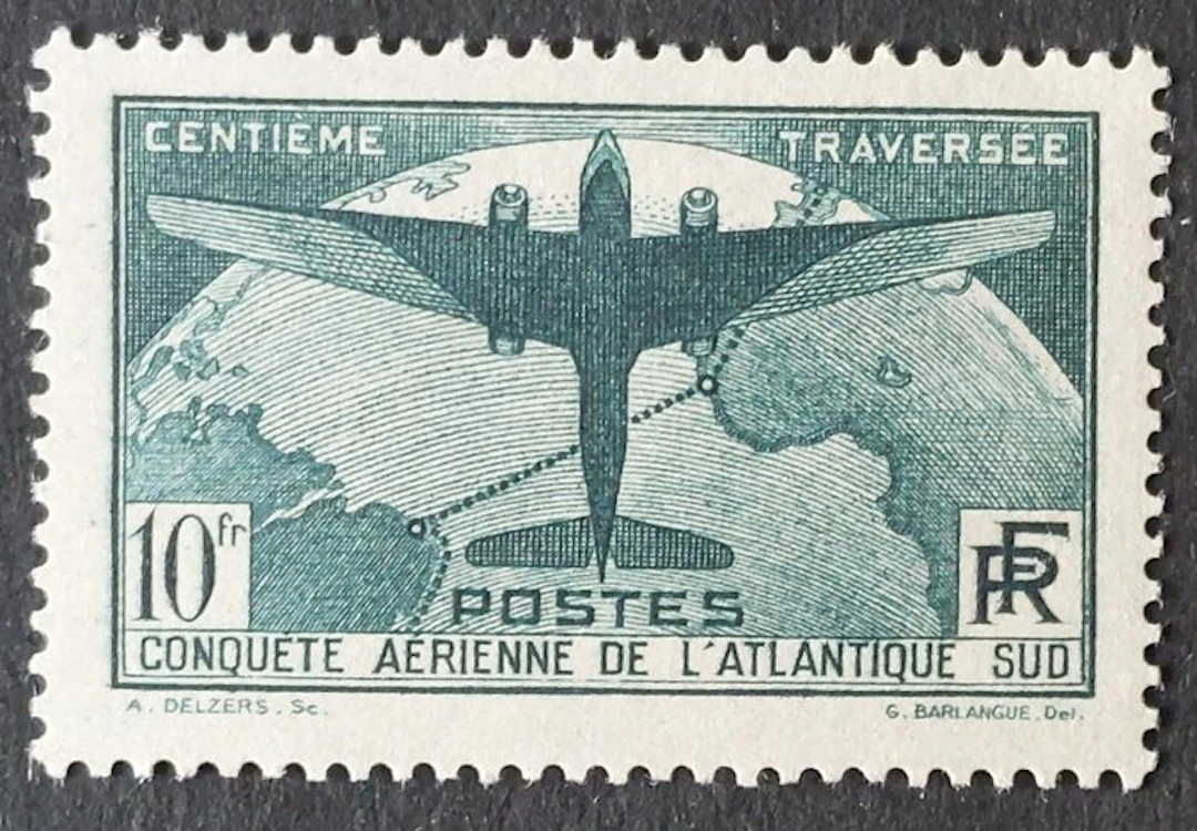 France 1936 - Transatlantic Crossing, 10 F, dark green, new** - Yvert 321