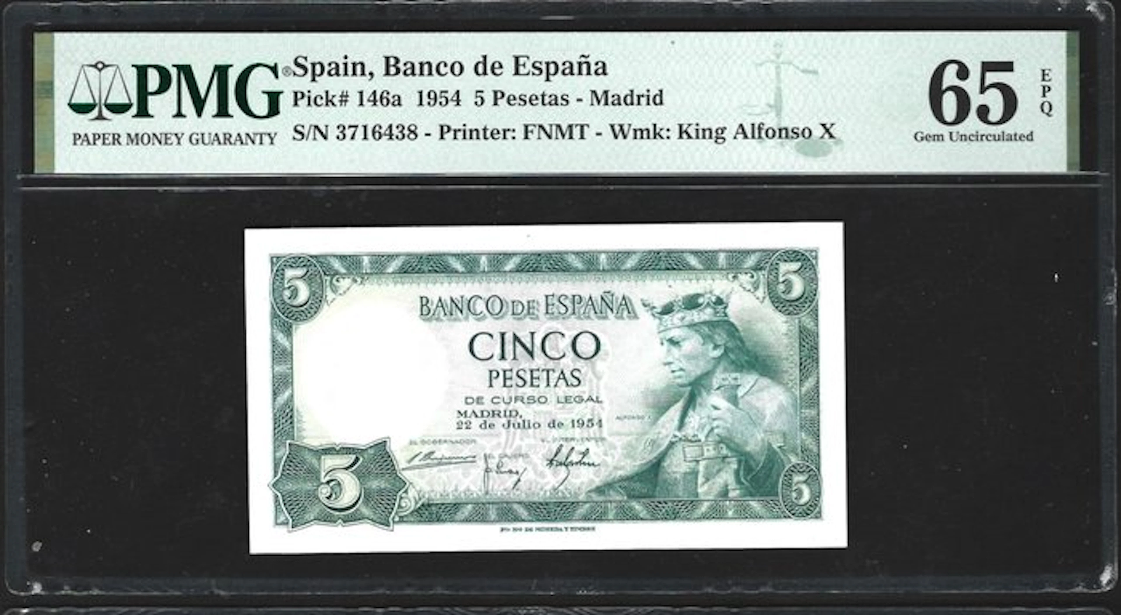 Spain. - 5 Pesetas - 1954 - Without Serial Letter - Pick 146a (No