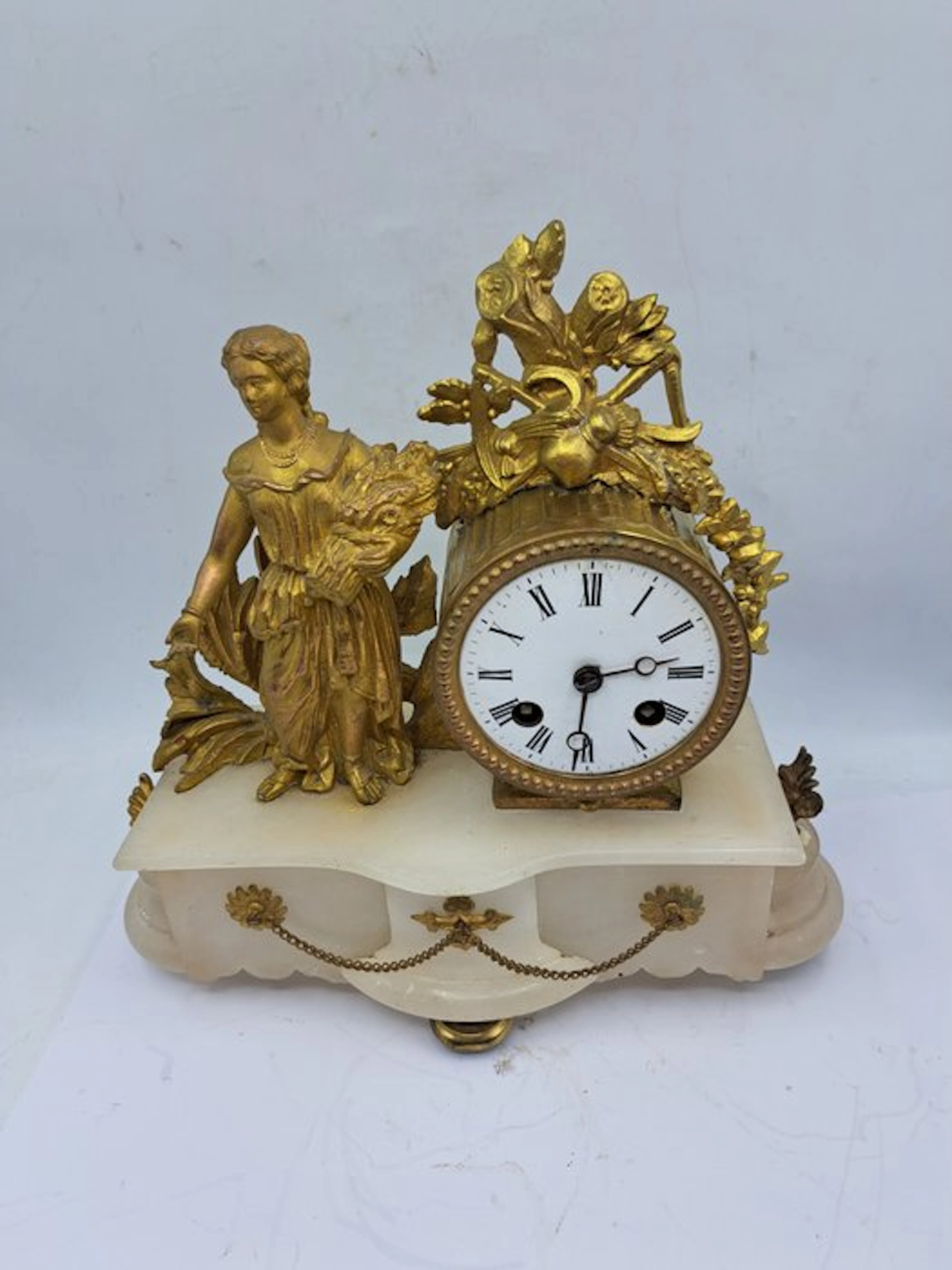 Figural mantel clock - Alabaster
