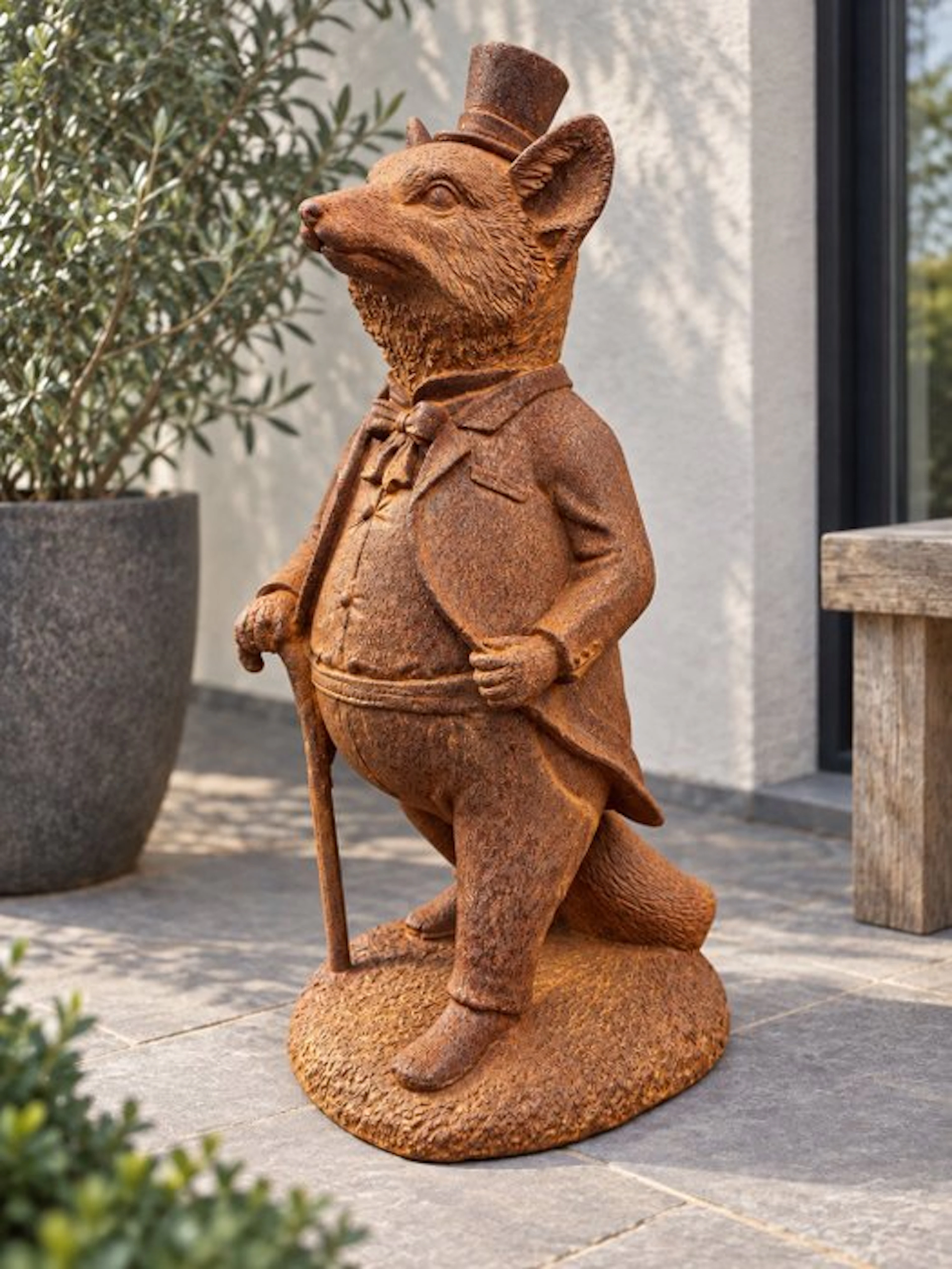 Statue, tuinbeeld wandelende vos - 35 cm - Cast iron