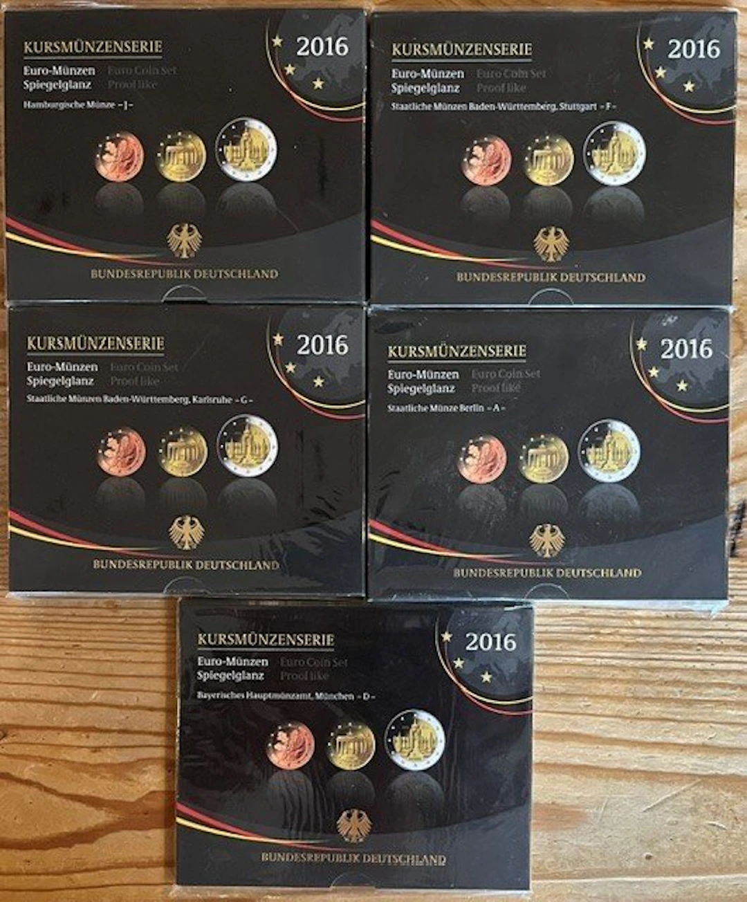 Germany. Proof Set 2016 "A,D,F,G,J" (5 sets) inclusief 2...