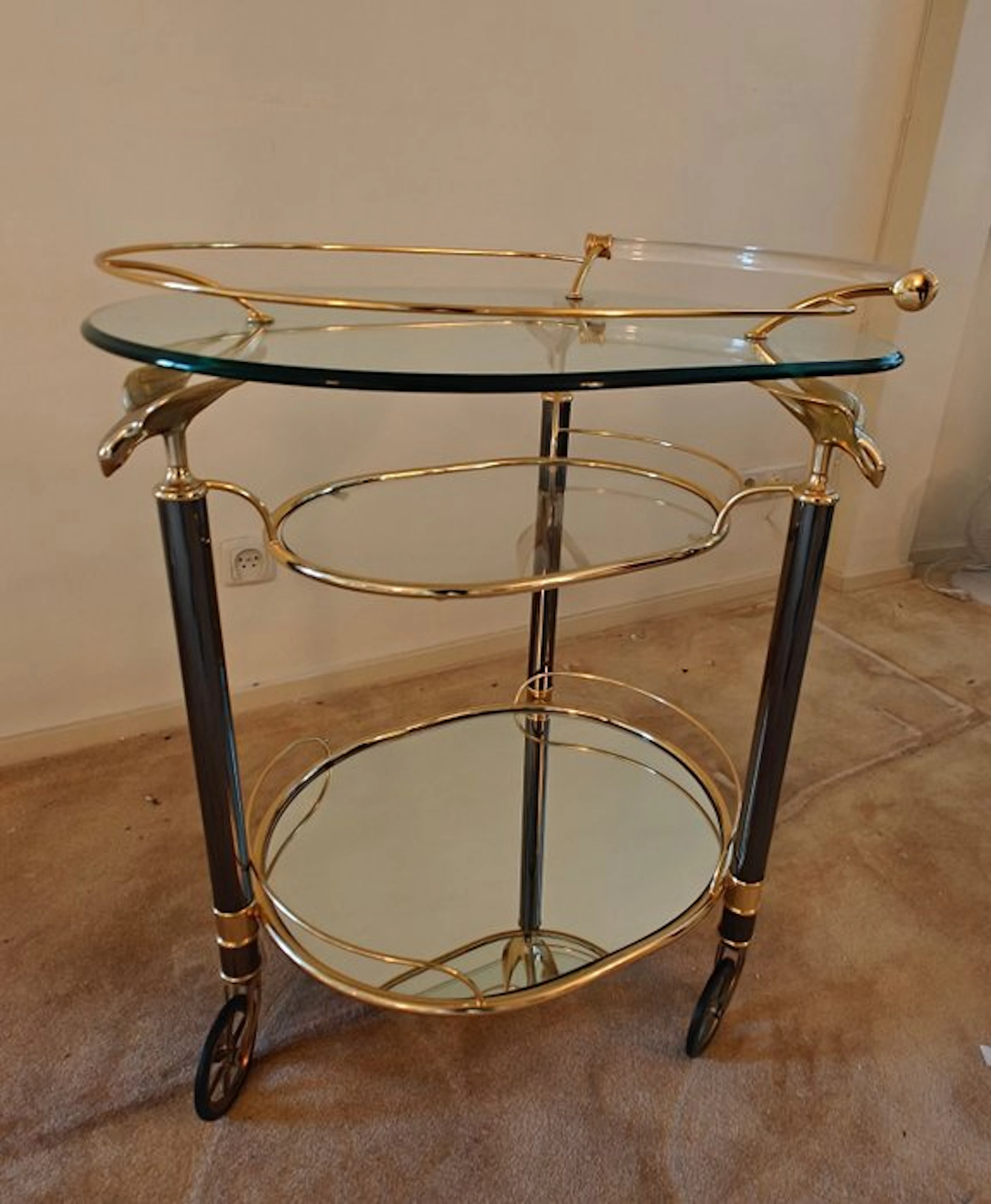 Elegante Hollywood Regency Barwagen / Serveerwagen met Messing Vogels – Italië