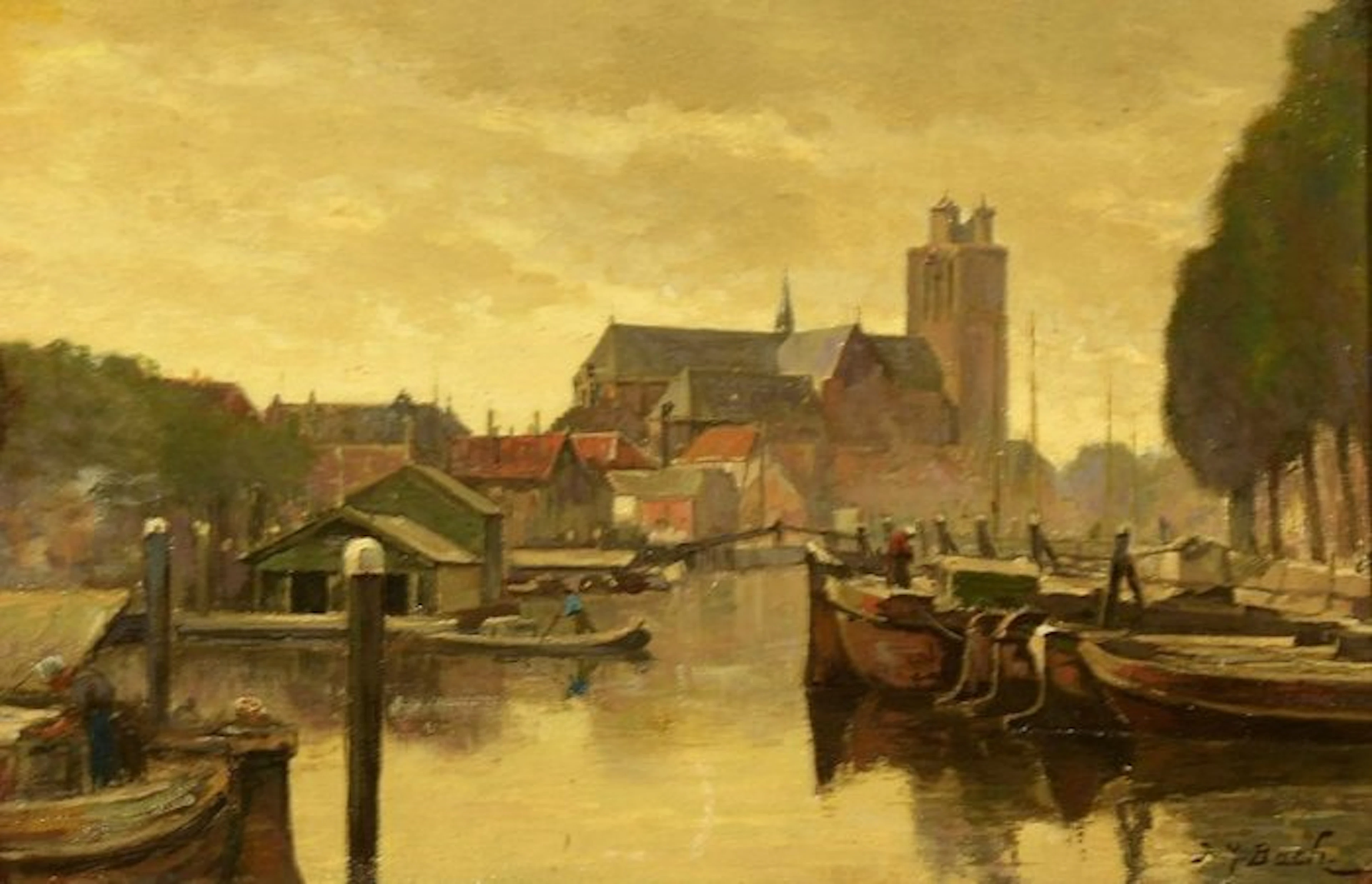 Johannes Martinus Bach (1866 - 1943) - Oud Stadsgezicht van Dordrecht