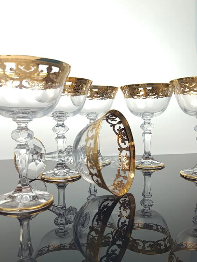 SECOLOVENTESIMO - Stem cup (6) - Venice Gold Cup - 24kt gold - Bohemian Crystal